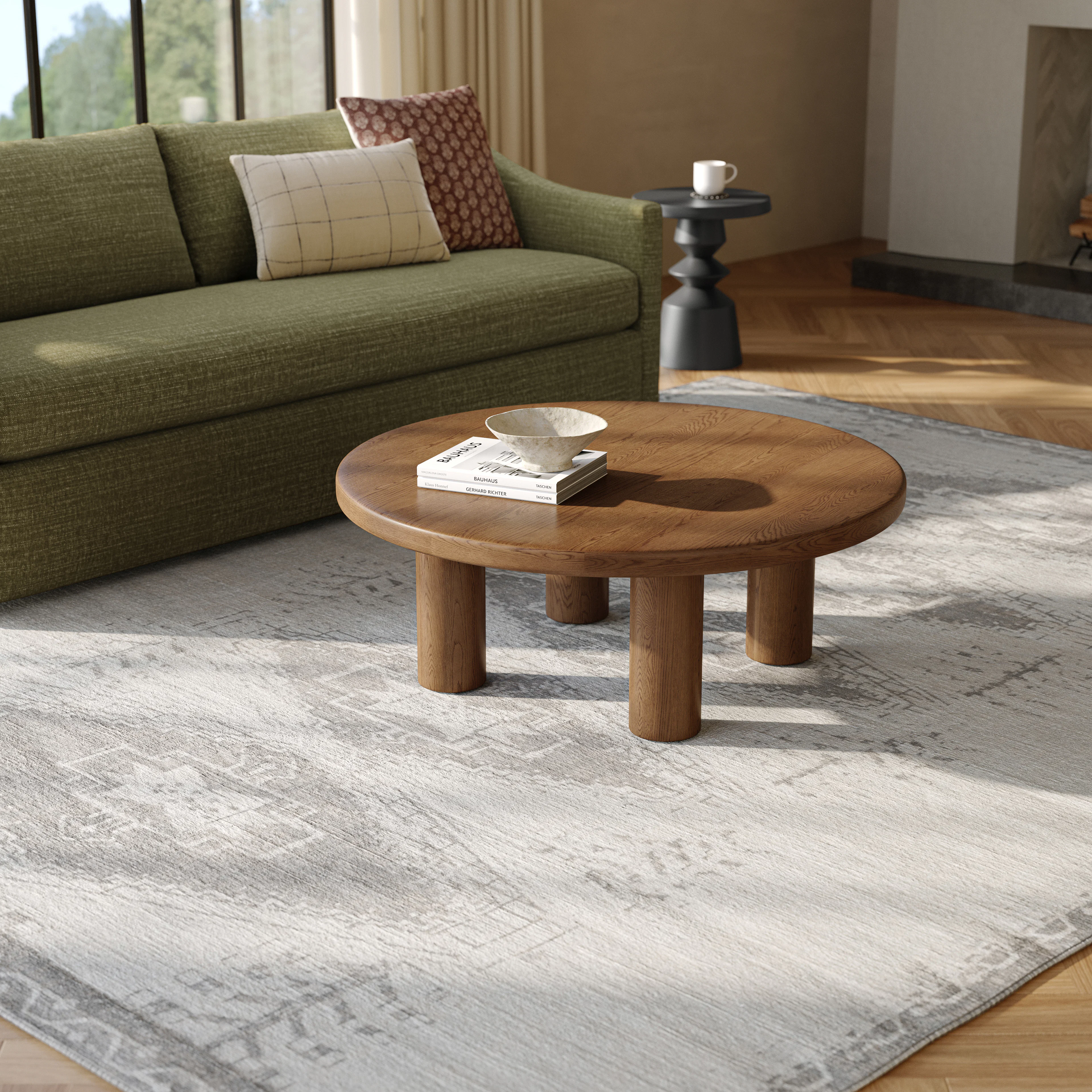 Adel 42" Round Coffee Table - Smoked Oak