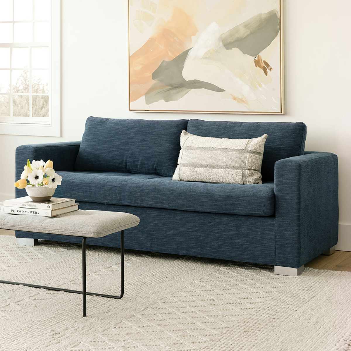 Midnight Blue Fabric 3-Seater Sofa Bed Soma Article