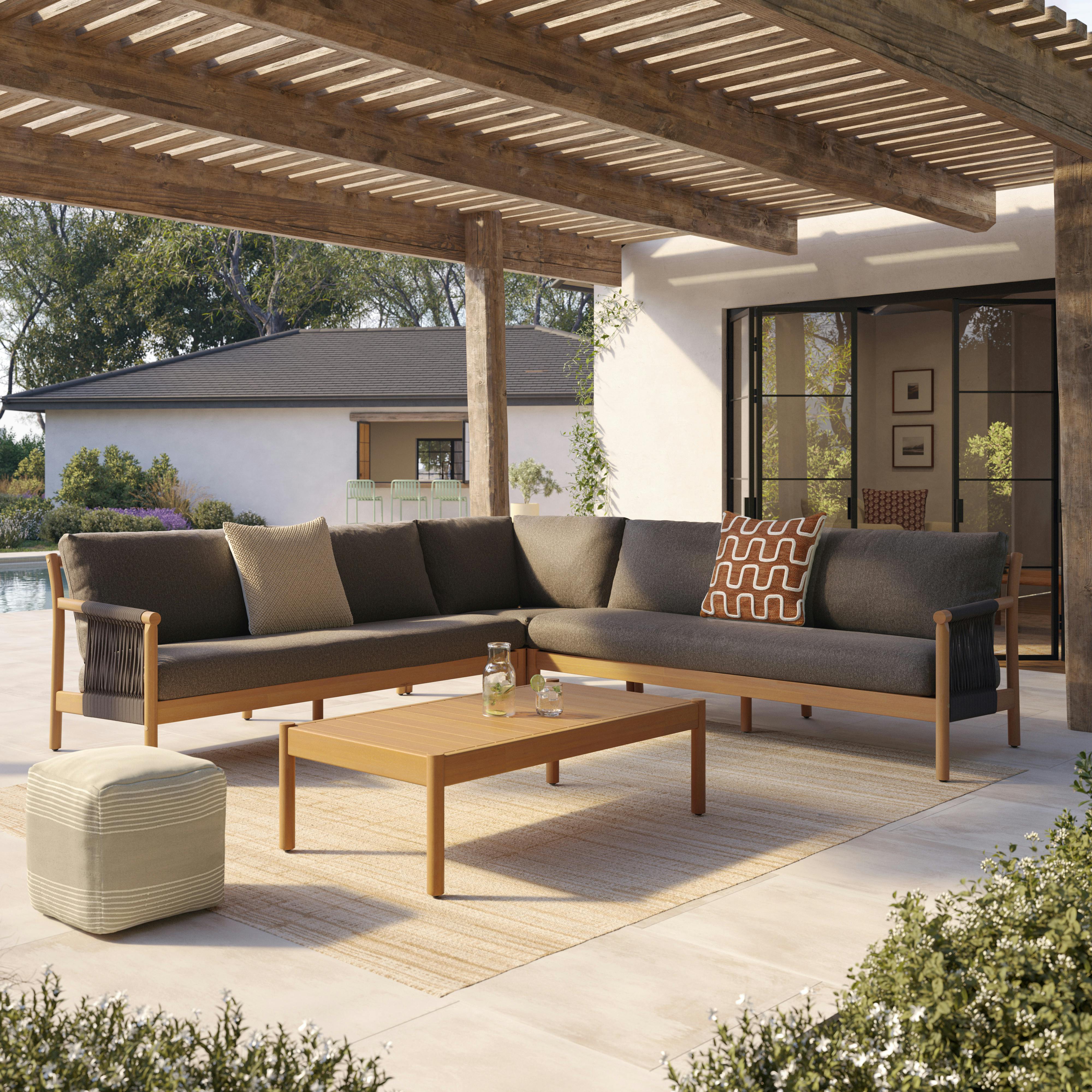 Rosa Dravite Black & Solid Eucalyptus Outdoor Sectional Sofa