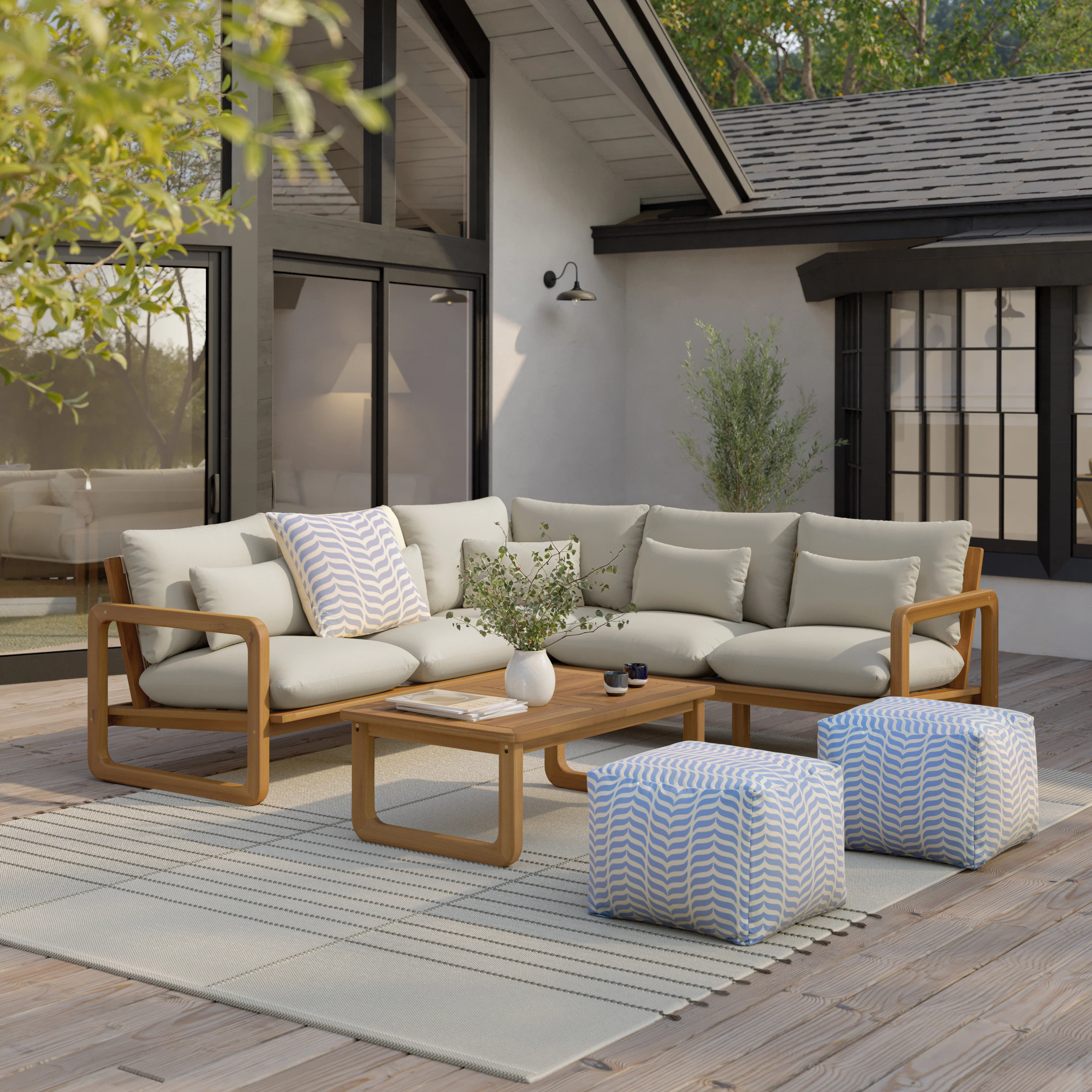 Laholm 94" Outdoor Corner Sectional Set - Dravite Ivory
