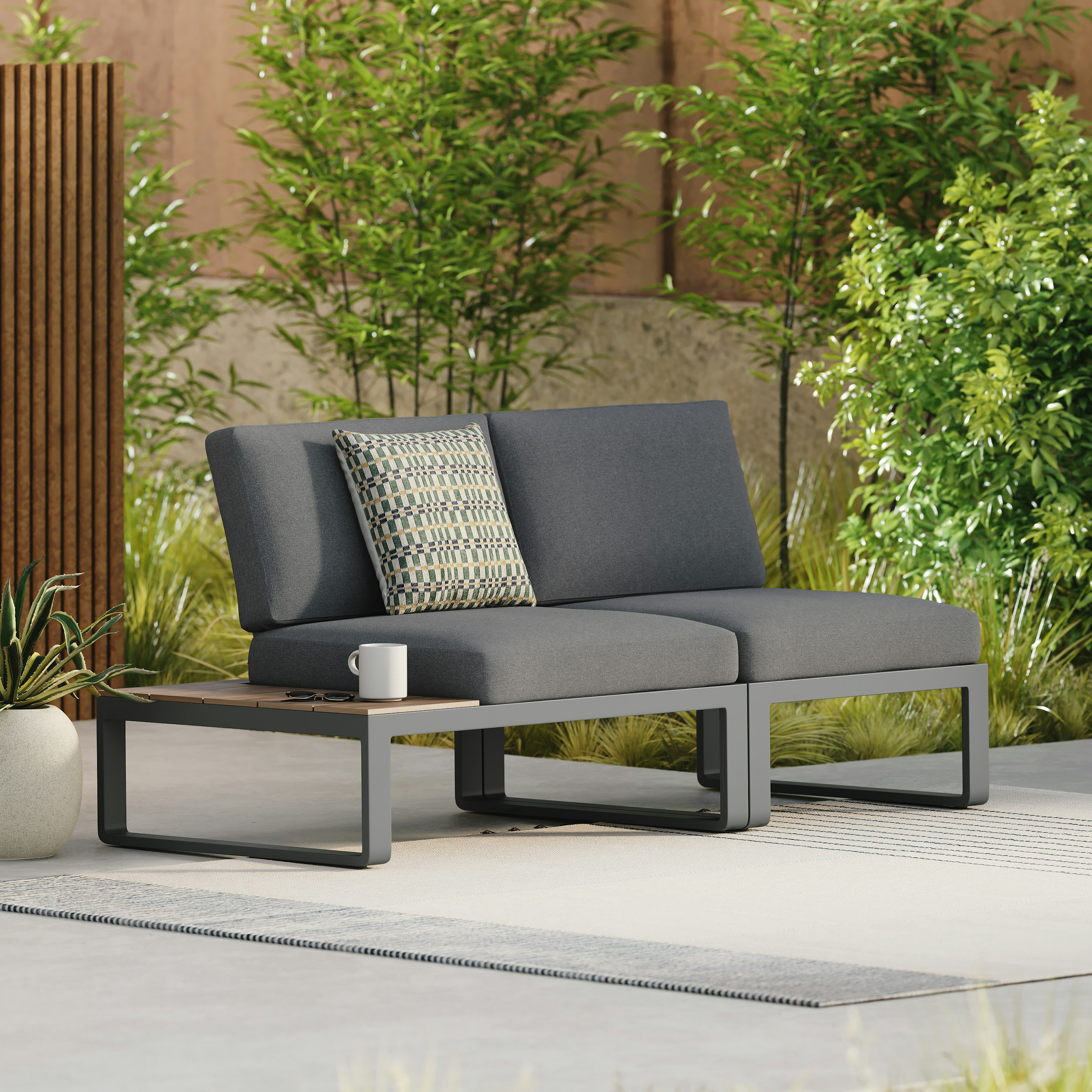 Kezia Outdoor Whale Gray Metal & Fabric Left Modular