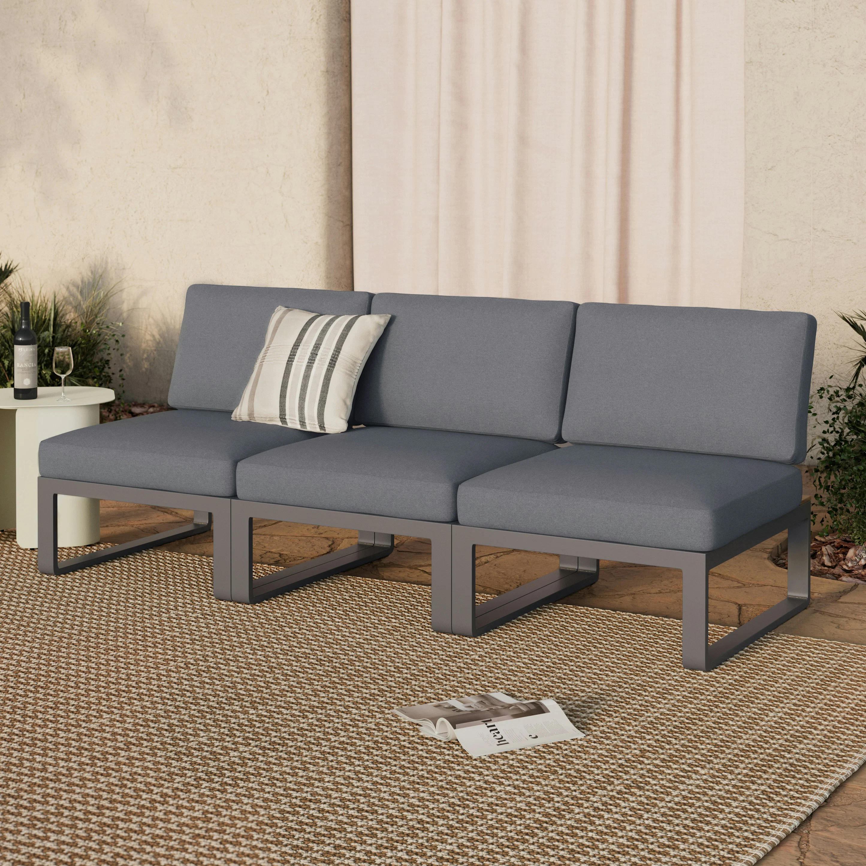 Kezia 84" Outdoor Armless Modular Sofa - Whale Gray