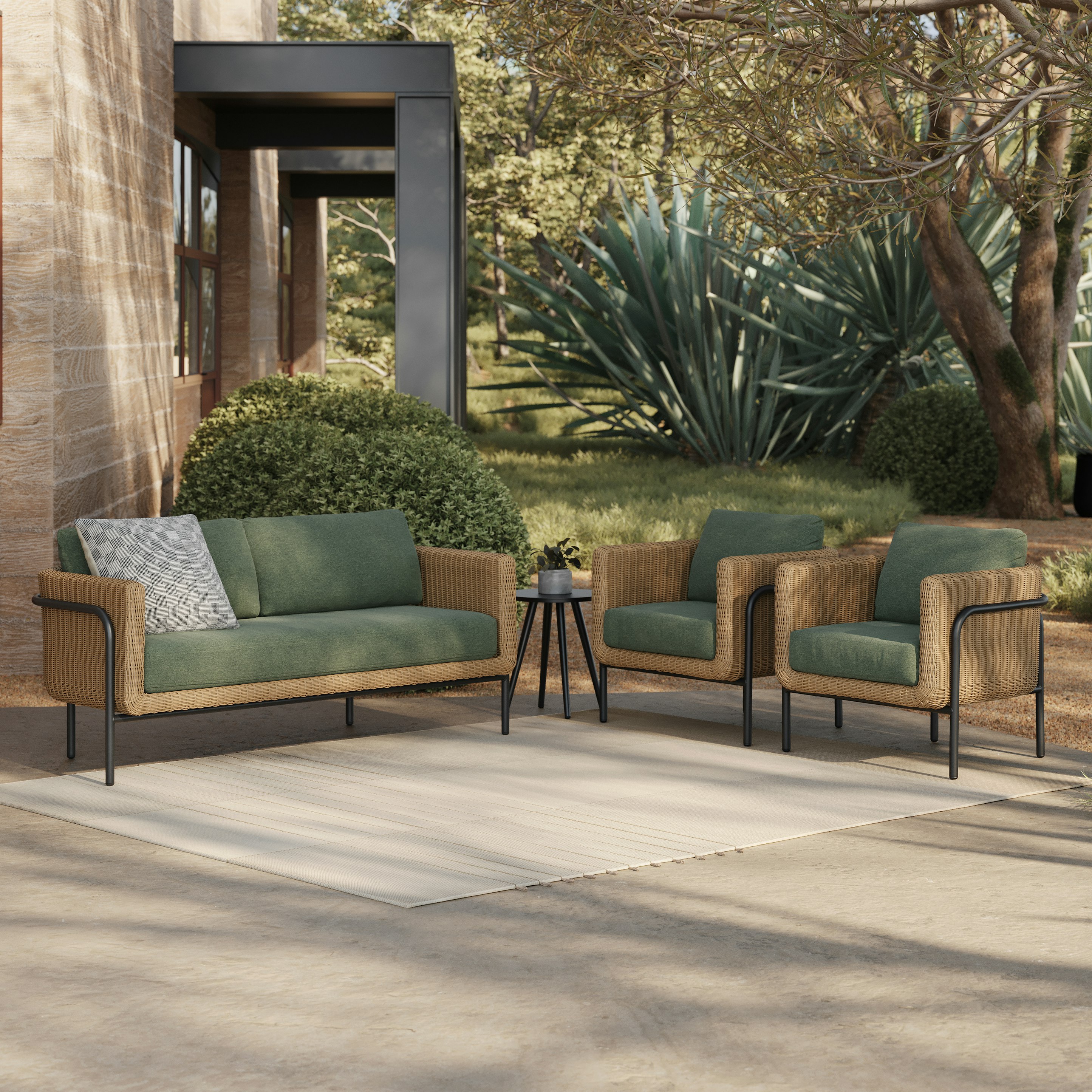Aby Dravite Green Fabric & Resin Wicker Outdoor Loveseat | Article