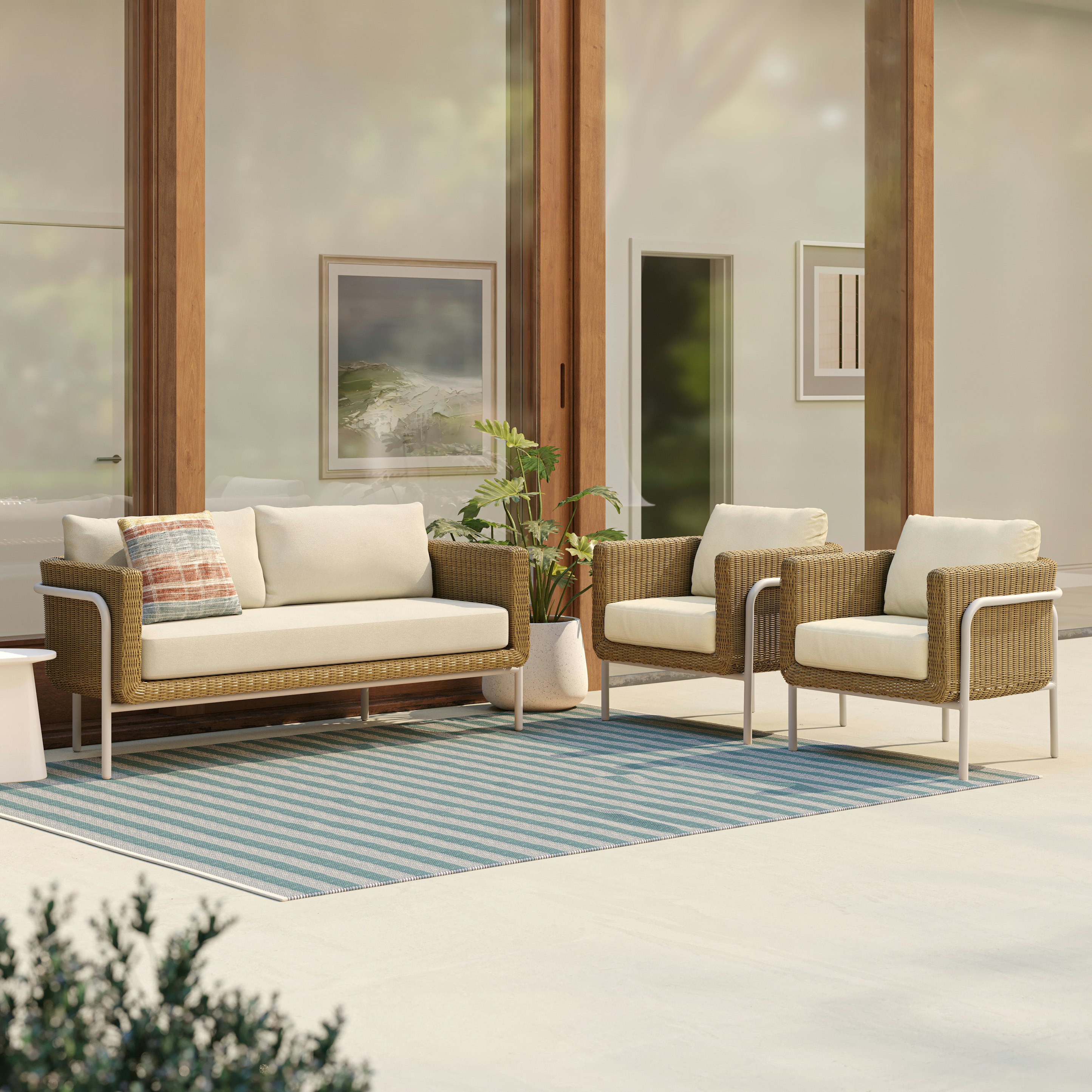 Aby Dravite Green Fabric & Resin Wicker Outdoor Loveseat | Article