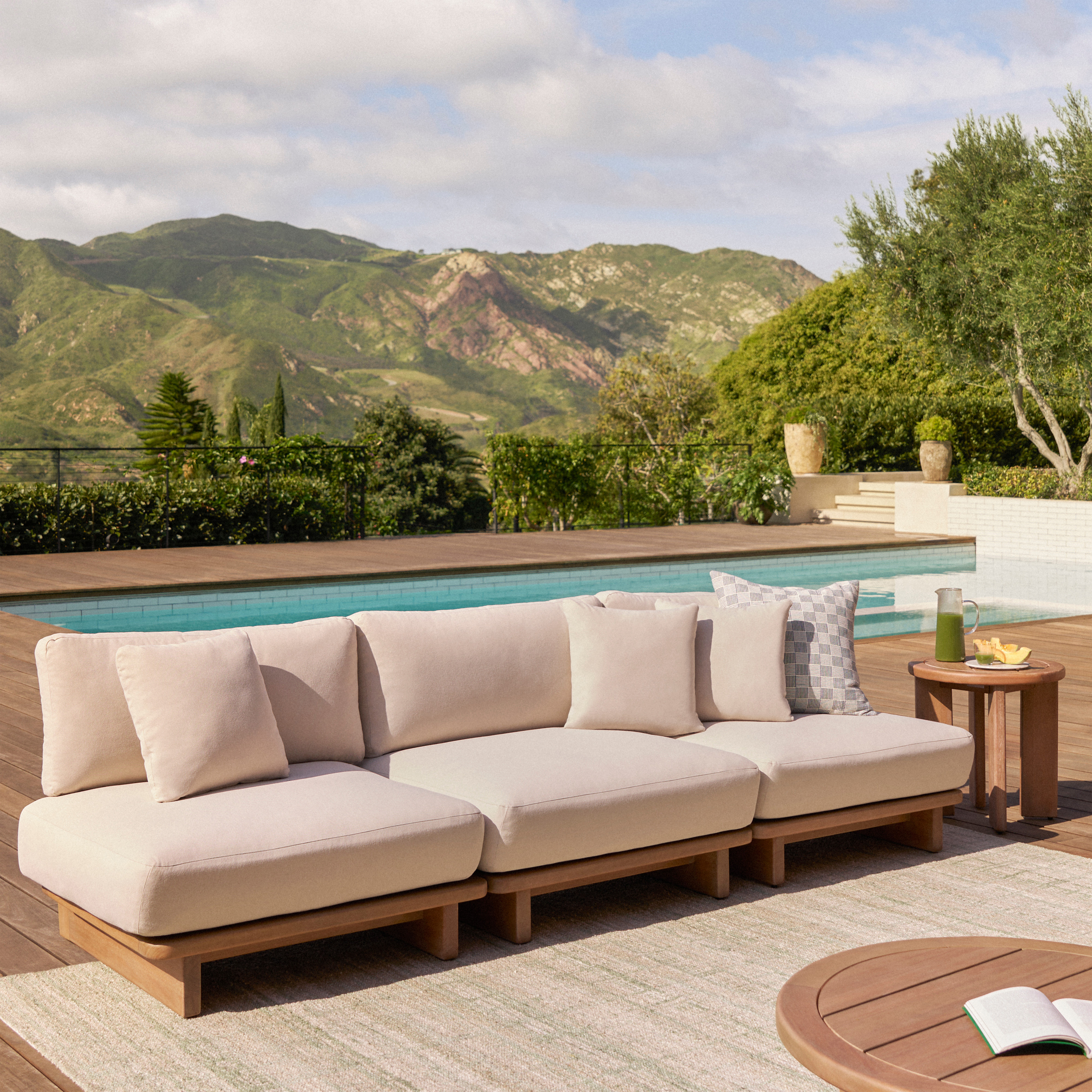 Daphne Dravite Ivory Solid Wood Outdoor Armless Modular Sofa | Article