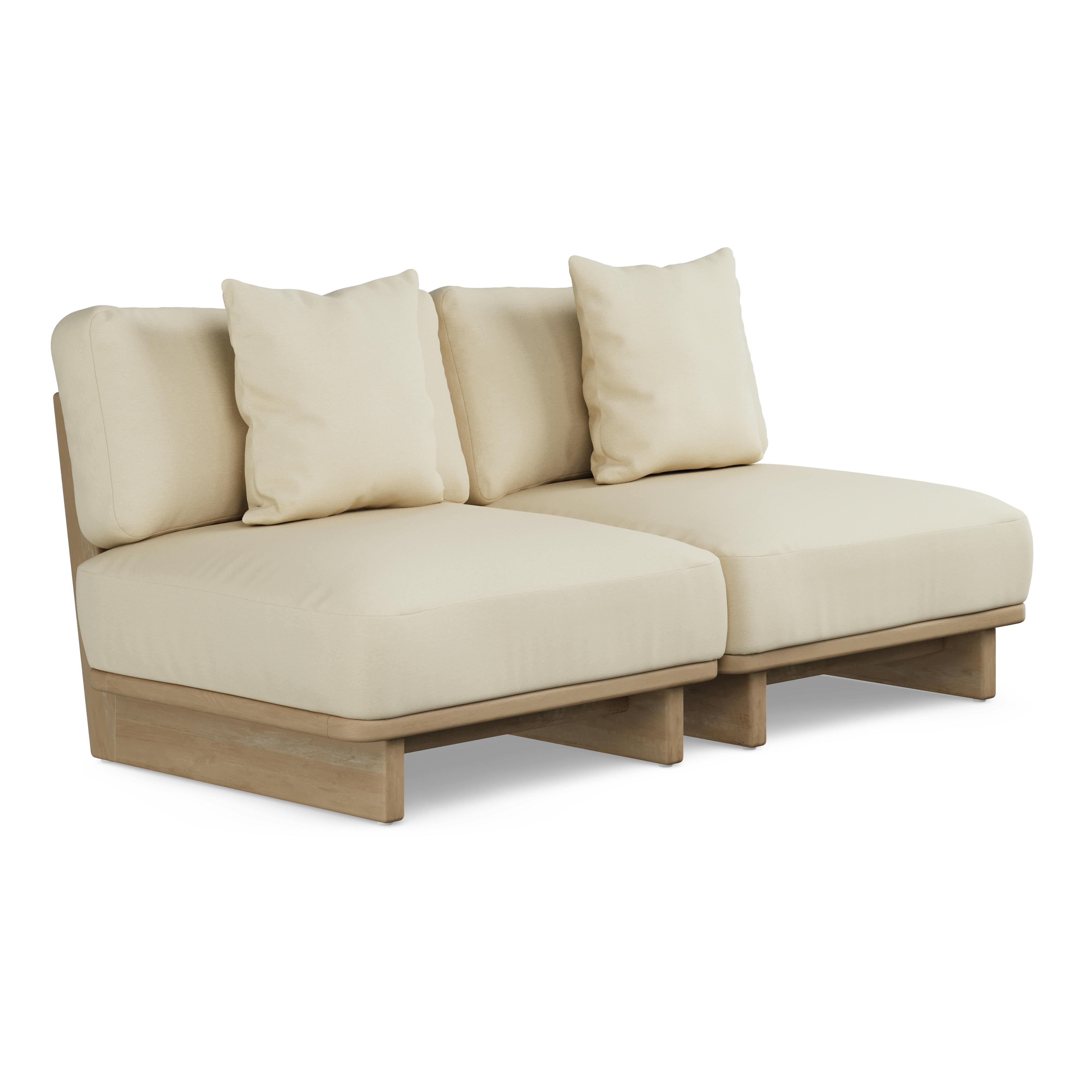 Daphne Dravite Ivory Solid Wood Outdoor Armless Modular Loveseat