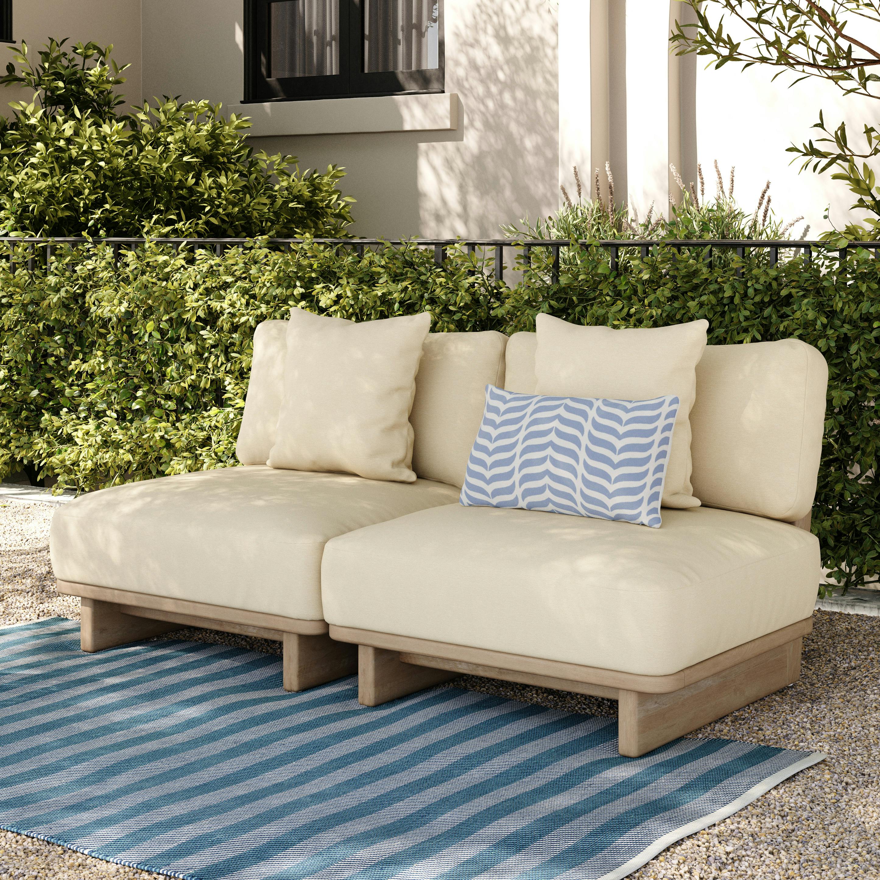 Daphne Dravite Ivory Solid Wood Outdoor Armless Modular Loveseat
