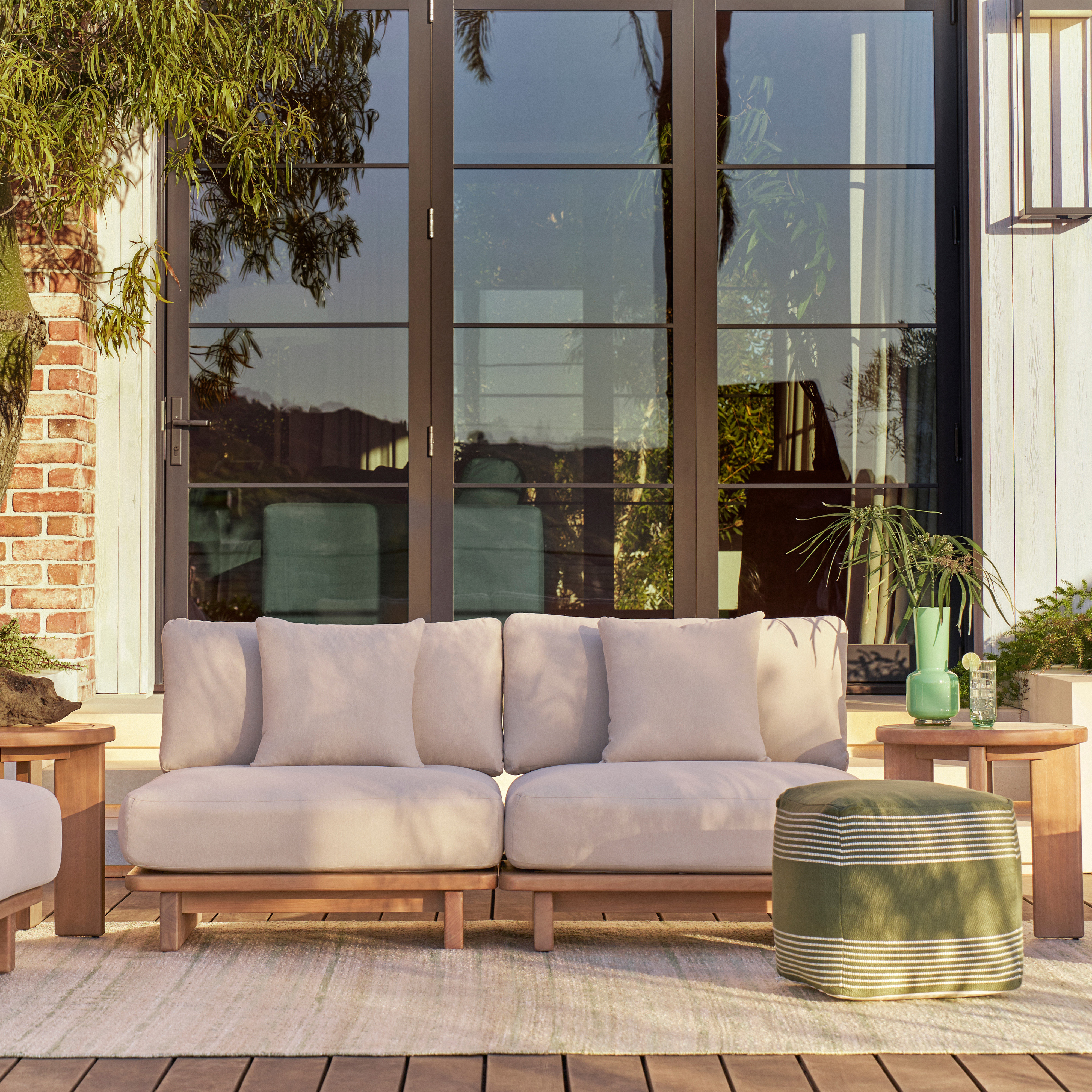 Daphne Dravite Ivory Solid Wood Outdoor Armless Modular Loveseat