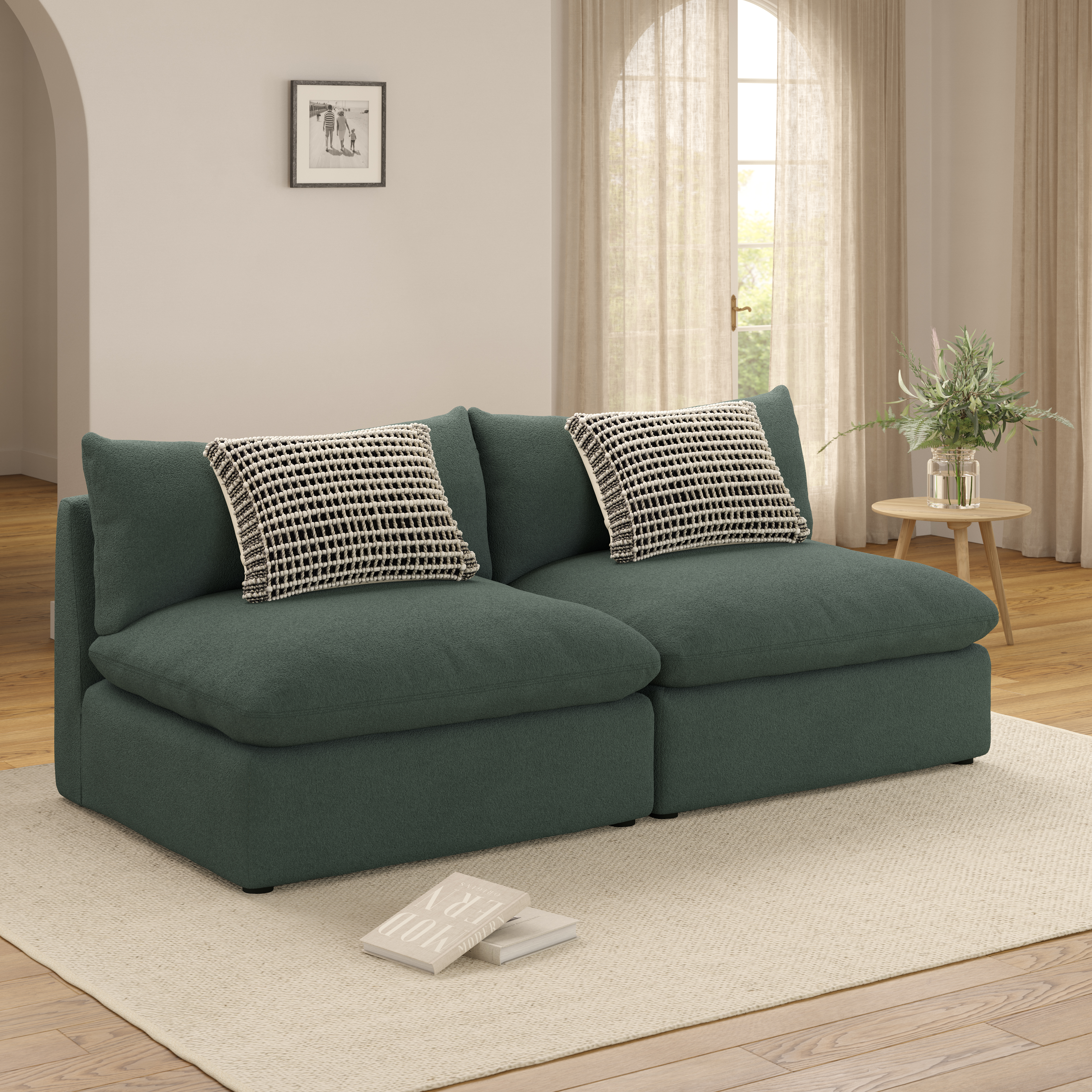 Leigh Green Wool Armless Modular Love Seat | Article