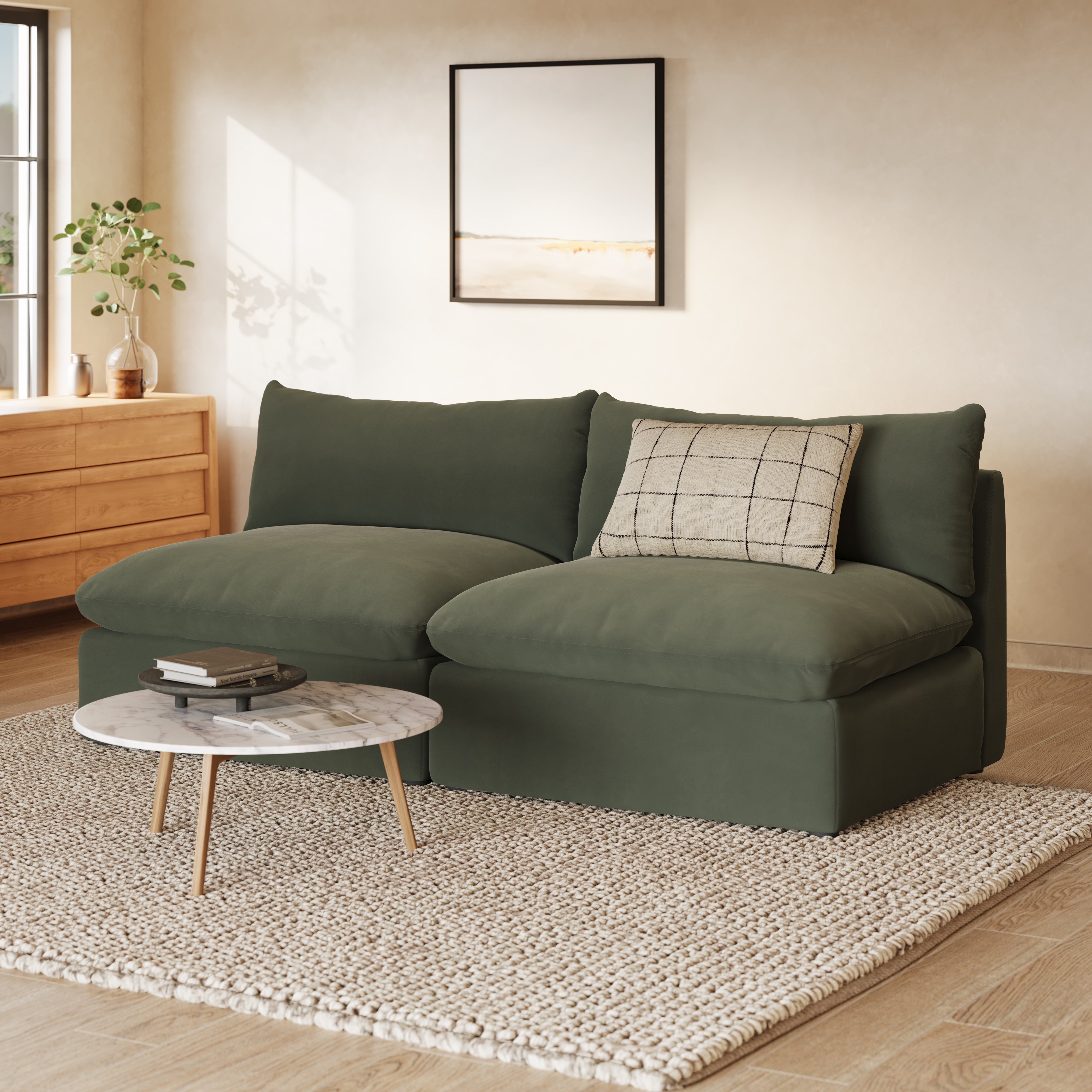 Leigh Hale Fir Green Velvet Armless Modular Love Seat | Article