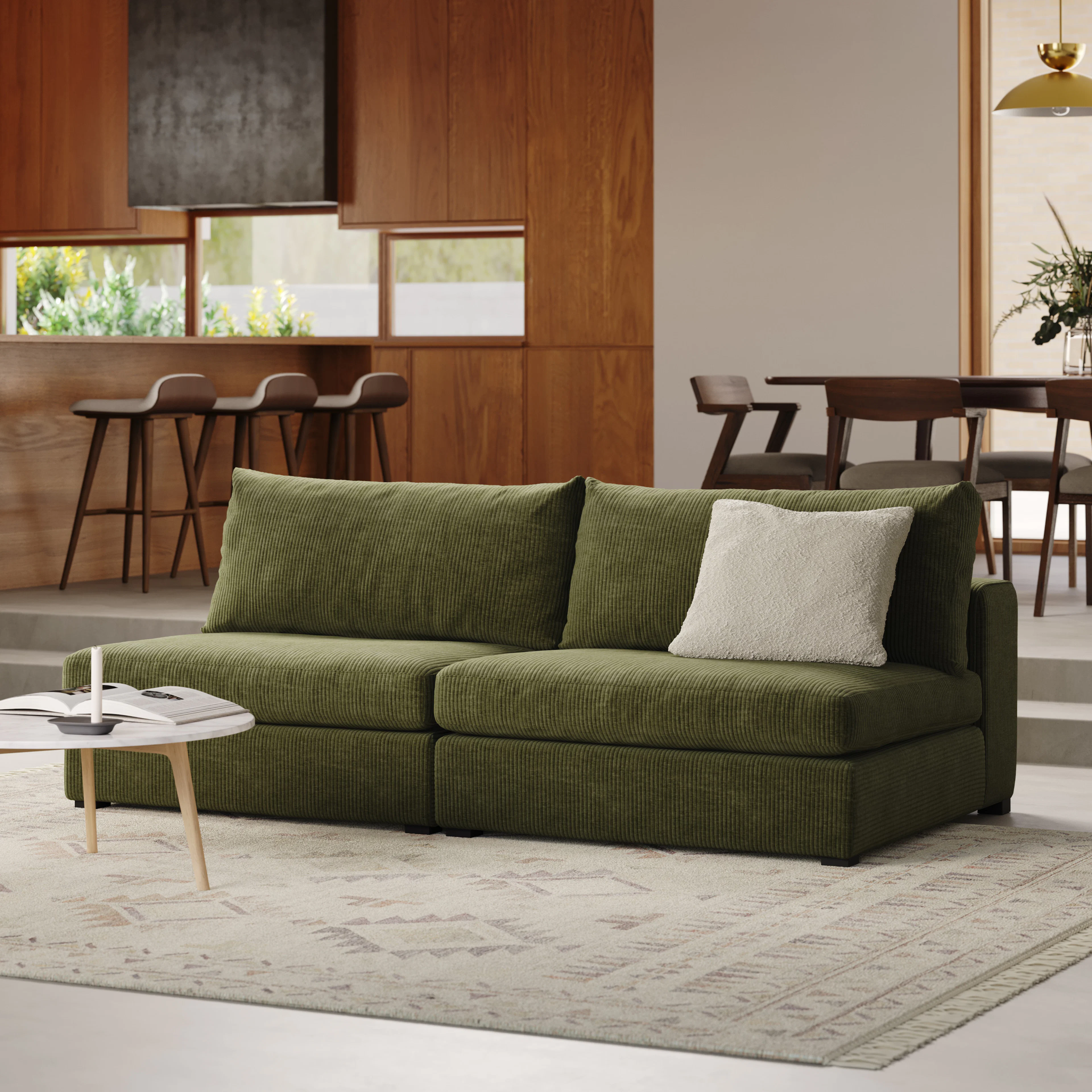 Beta 79" Armless Modular Sofa in Cypress Green