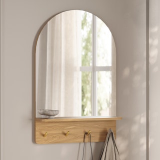 Williams 24" Shelf, Coat Rack, and Mirror - Brass and Oak