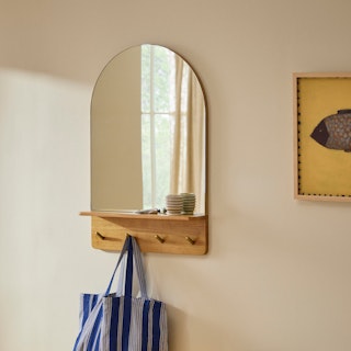 Williams 24" Shelf, Coat Rack, and Mirror - Brass and Oak