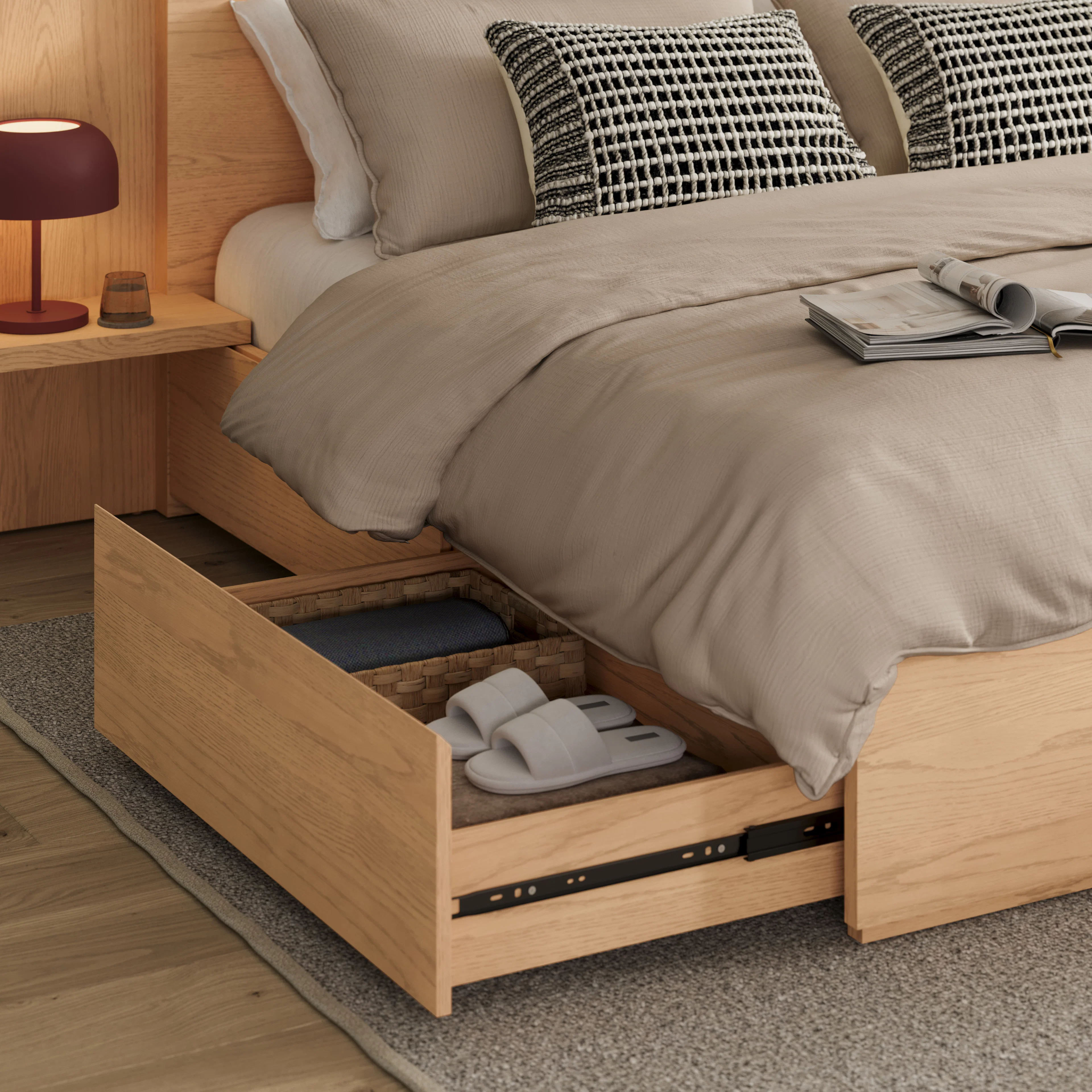 Leif King Storage Bed with Nightstands - White Oak