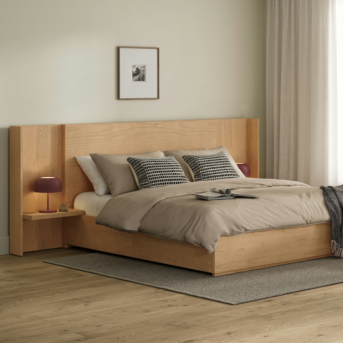 Leif King Storage Bed with Nightstands Set - White Oak