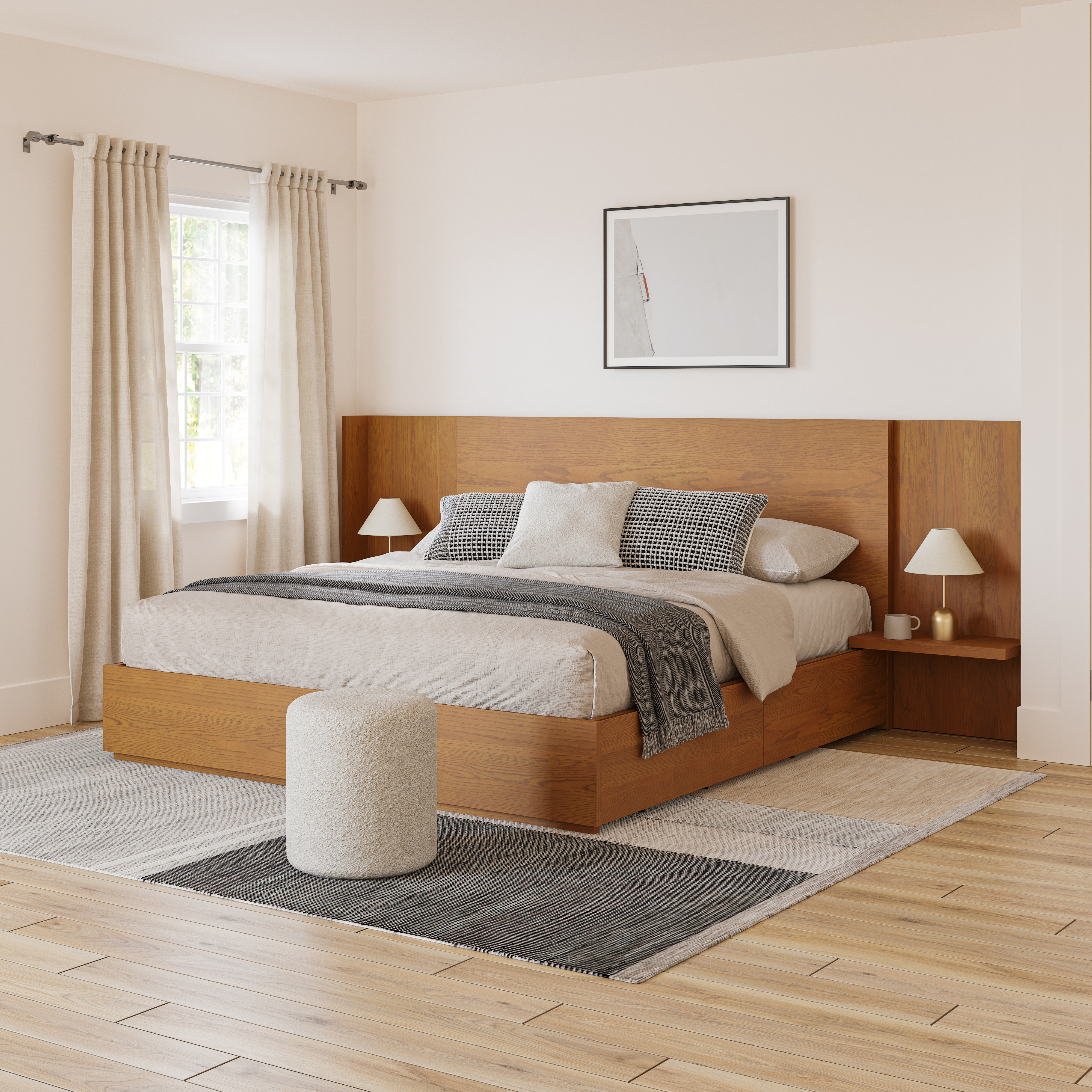 Leif King Storage Bed with Nightstands Set - Smoked Oak