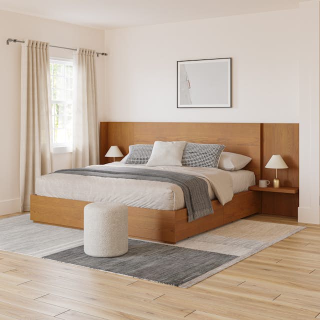Leif King Storage Bed with Nightstands Set - Smoked Oak