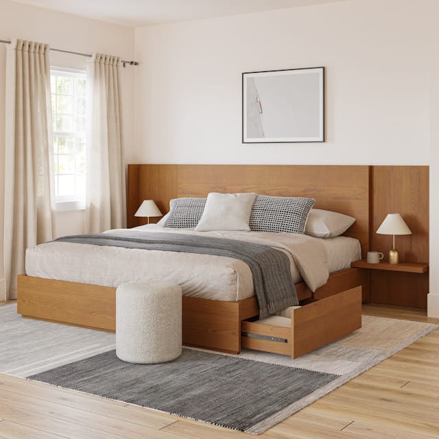 Leif King Storage Bed with Nightstands Set - Smoked Oak