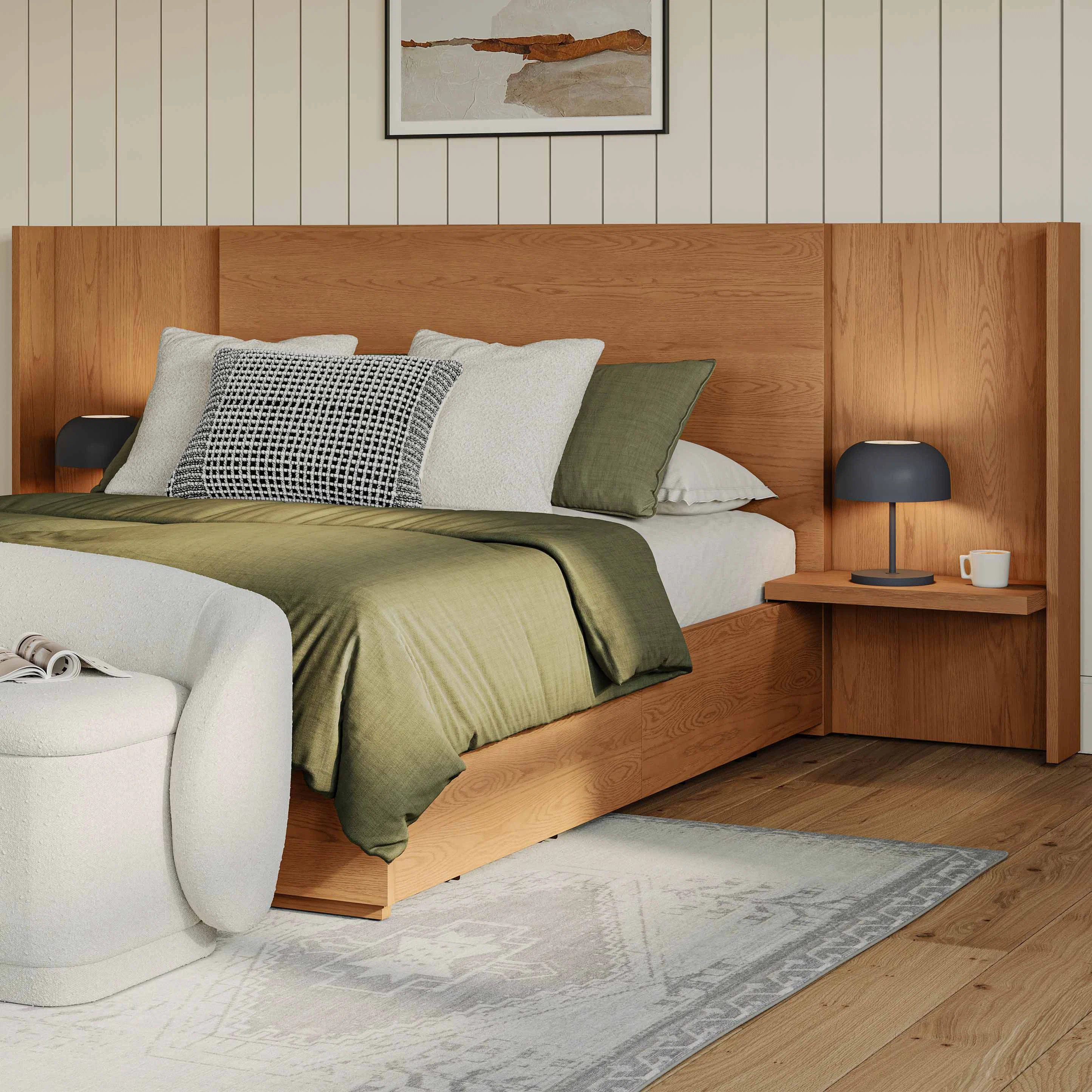 Leif Queen Storage Bed with Nightstands Set - Smoked Oak