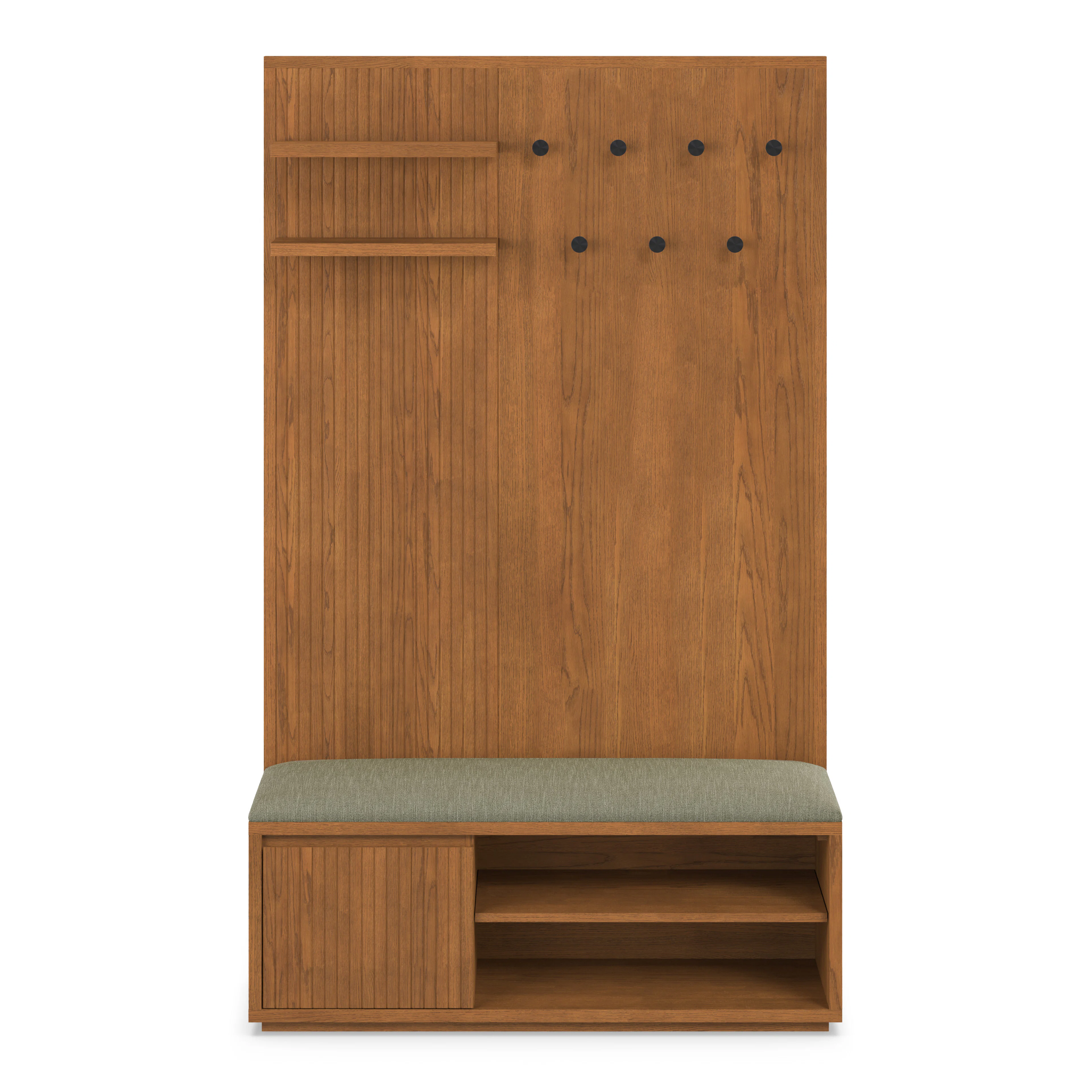 Kouva 47" Bench and Wall Panel Storage Set - Smoked Oak and Algonquin Green