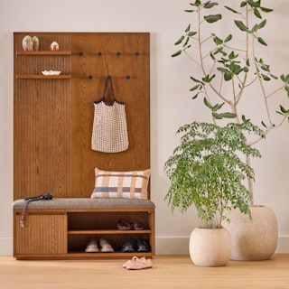 Kouva 47" Bench and Wall Panel Storage Set - Smoked Oak and Algonquin Green