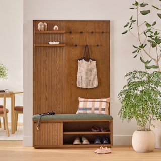 Kouva 47" Bench and Wall Panel Storage Set - Smoked Oak and Algonquin Green
