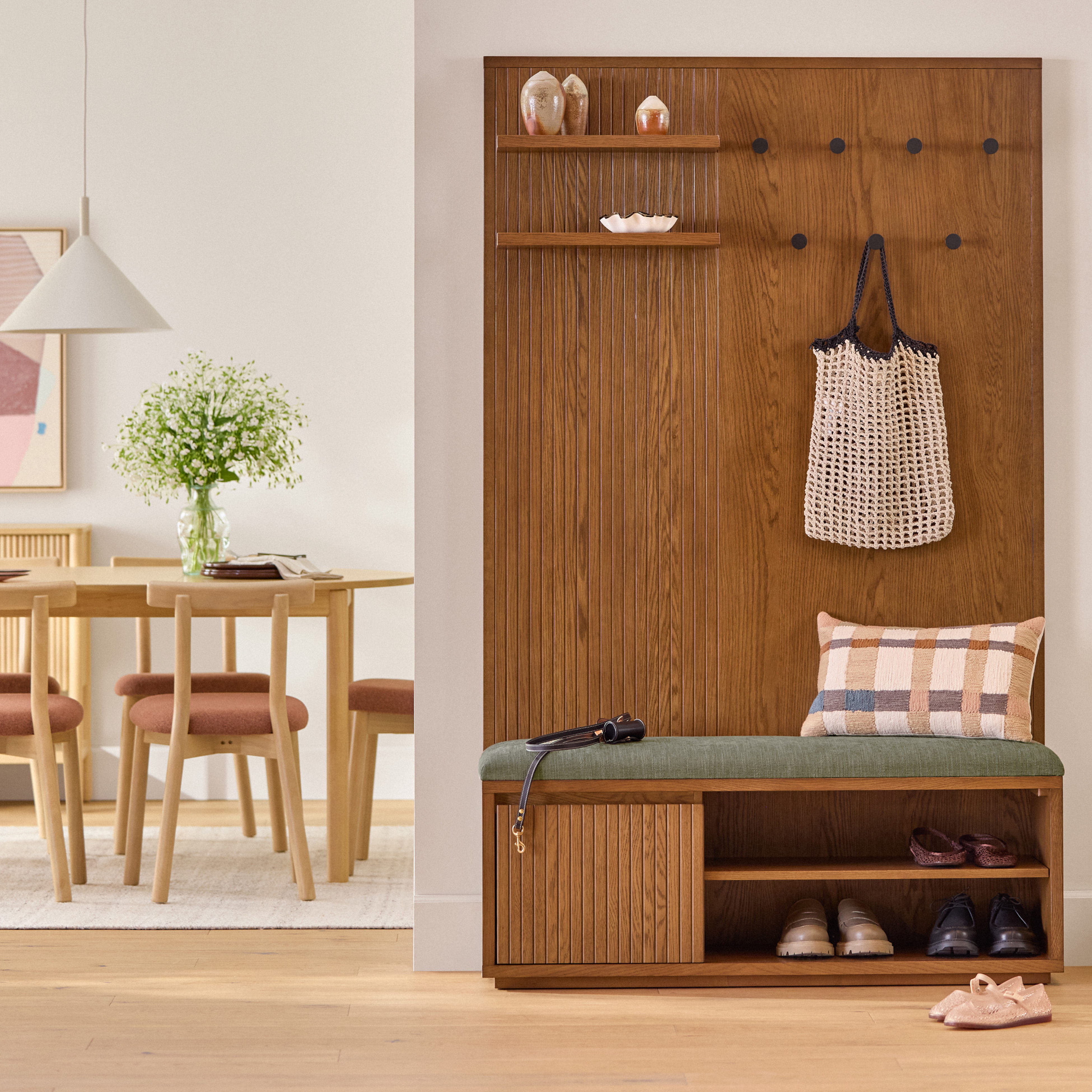 WANTKEY NINI & 3LEG セット　別注オークver Kouva Smoked Oak Wall Tree Storage Panel with Shelves, Matte Black