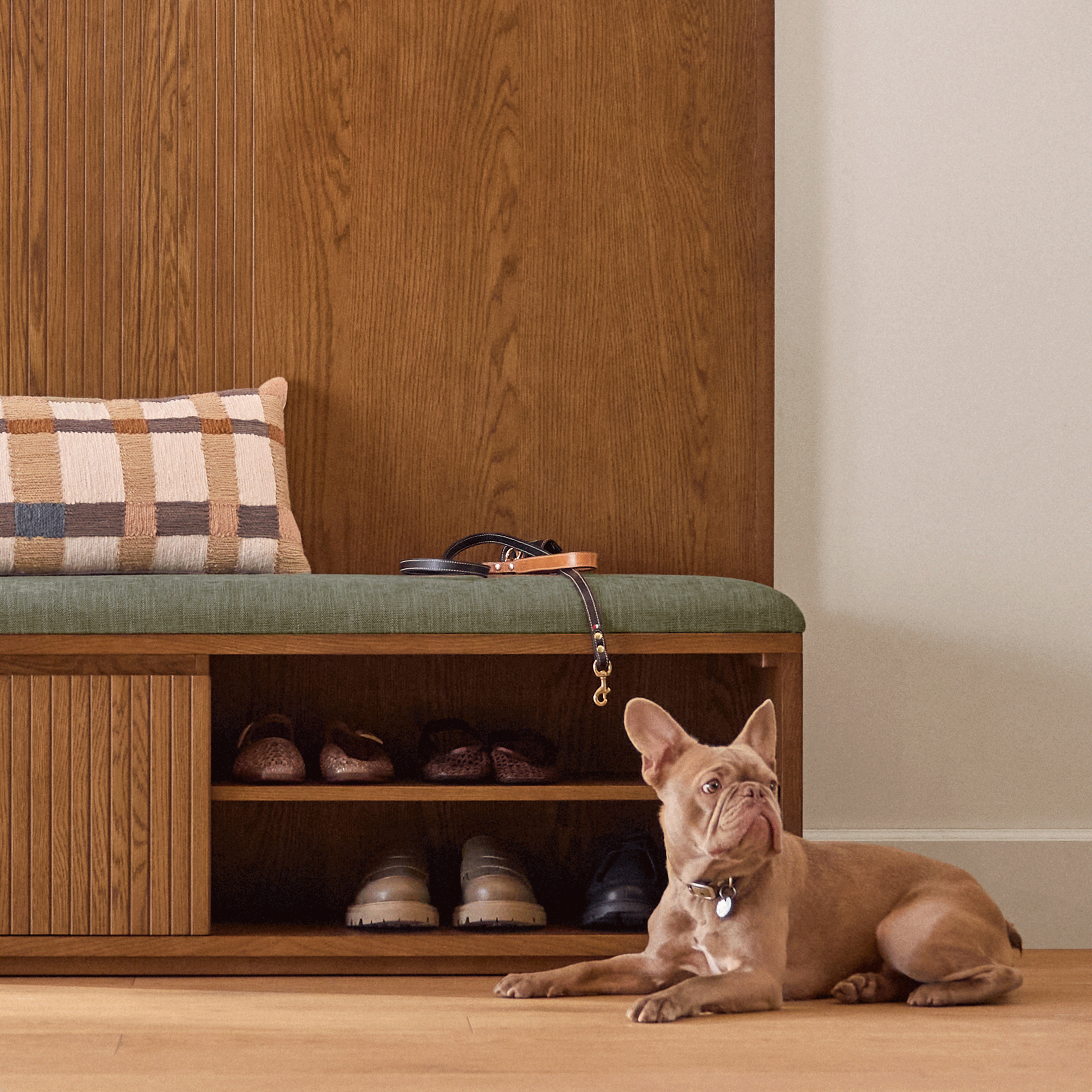 Kouva Smoked Oak Wall Tree Storage Panel with Shelves, Matte Black