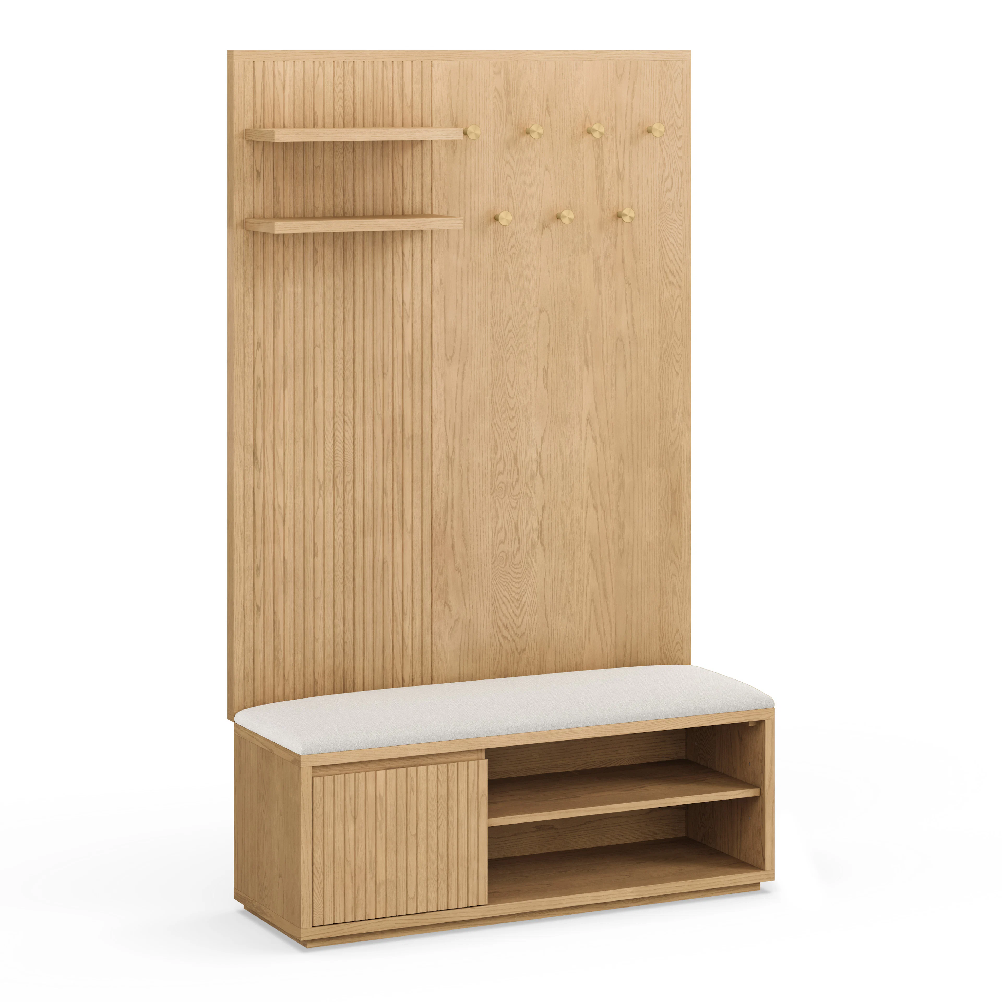 Kouva 47" Bench & Wall Panel Storage Set - Oak & Gray