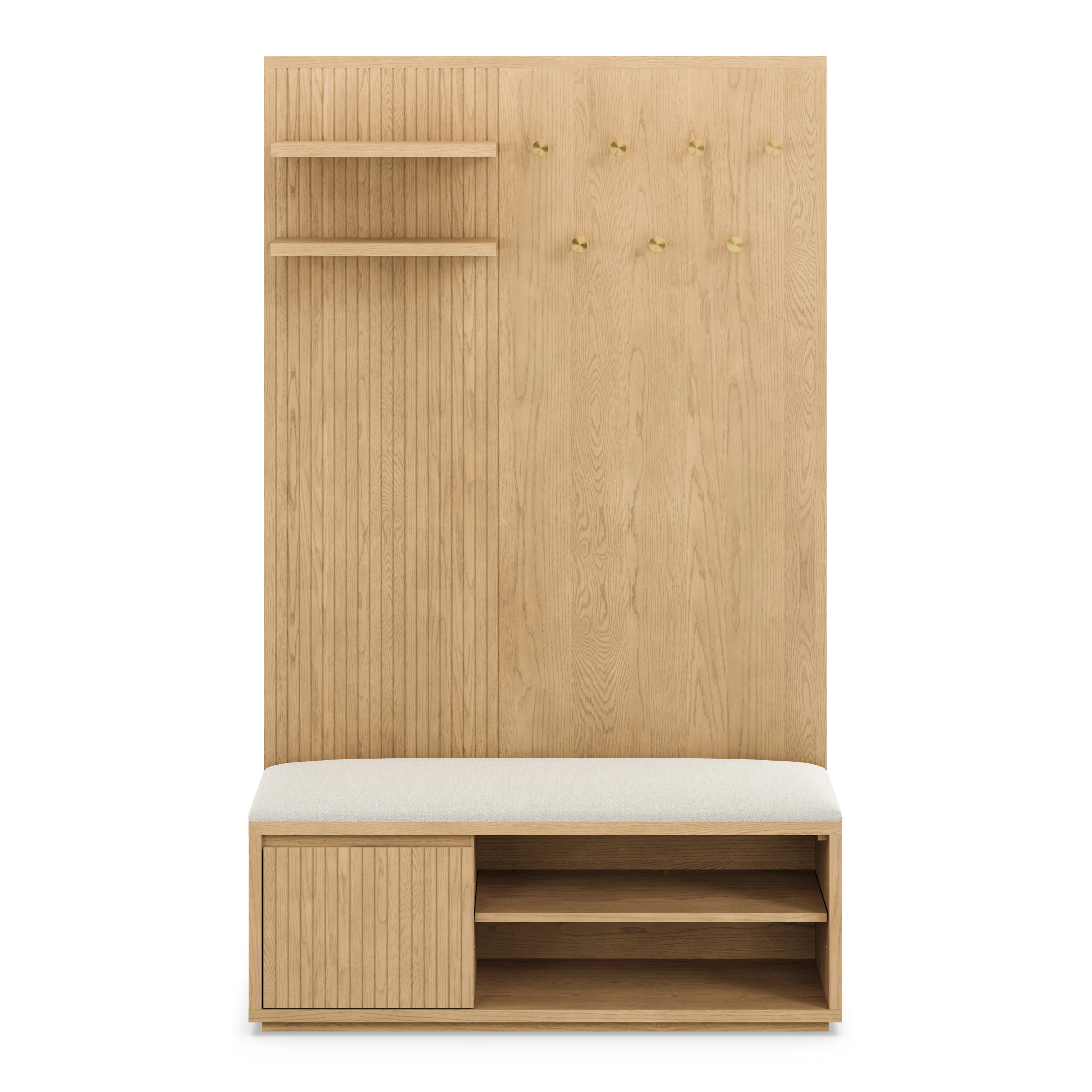 Kouva 47" Bench & Wall Panel Storage Set - Oak & Gray