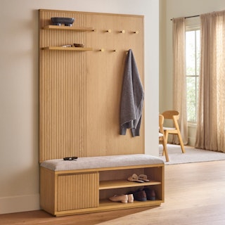 Kouva 47" Bench and Wall Panel Storage Set - Natural Oak and Santolina Gray