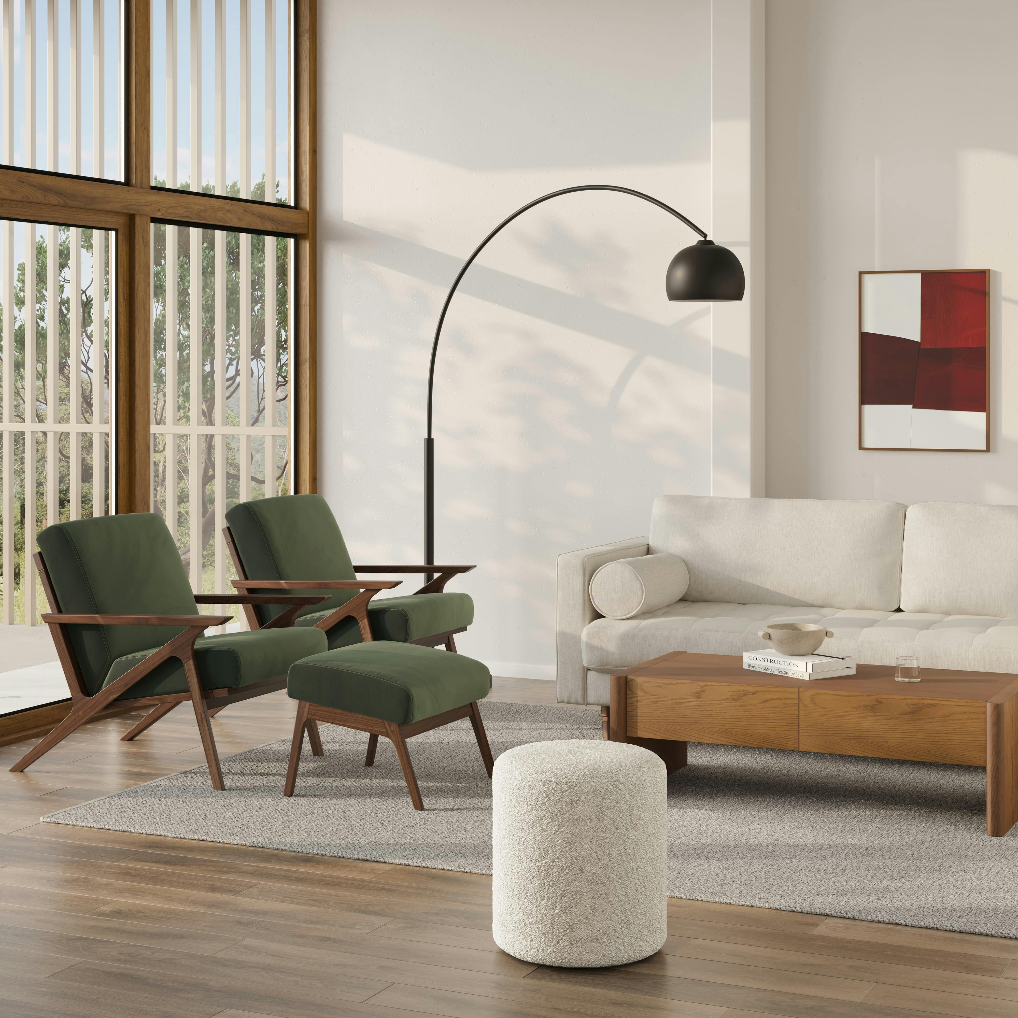 Otio Hale Fir Green Velvet and Walnut Ottoman | Article