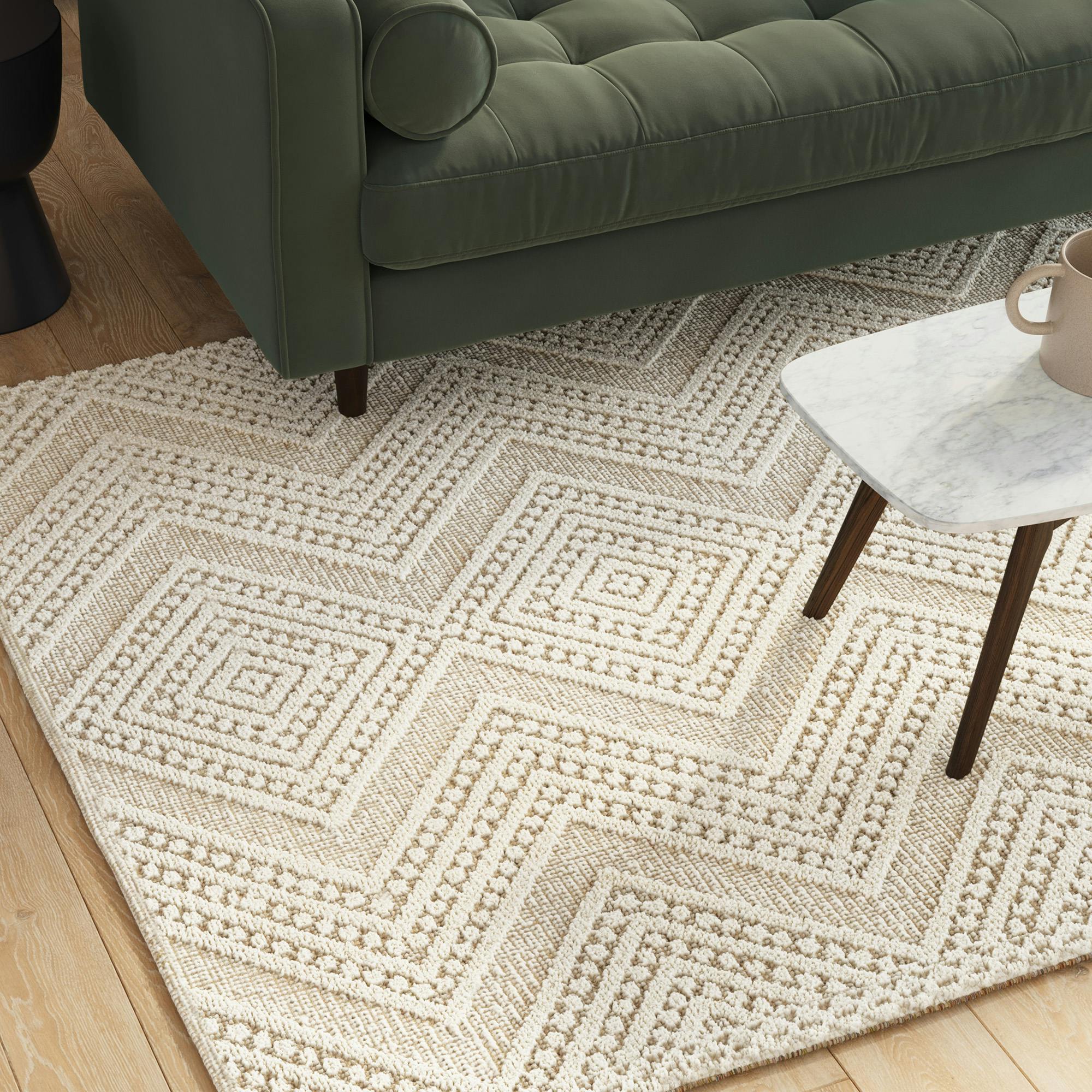 Frame Elegance Wool Rug 120×160 cm Carina Textured Ivory Patterned Rug 5 x 8 | Article