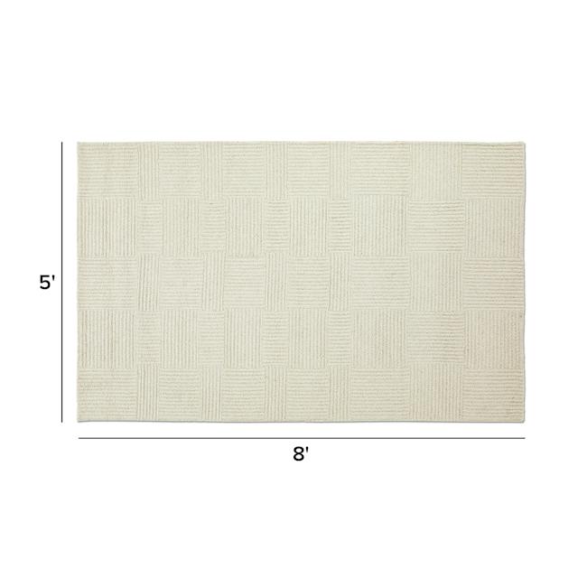 Clyde Ivory Textured Wool Rug, 5' x 8', Grid Pattern | Article