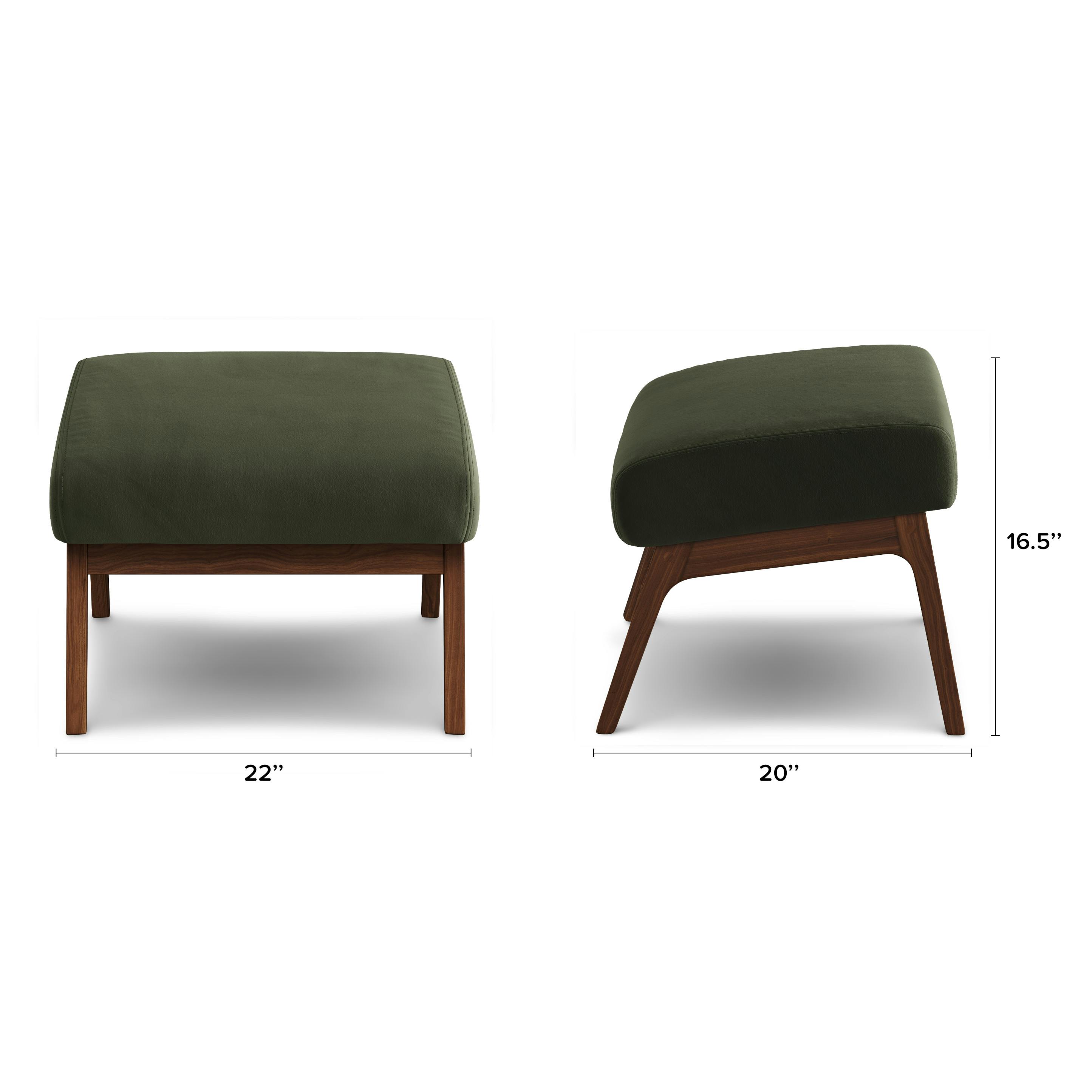 Otio Hale Fir Green Velvet and Walnut Lounge Chair and Ottoman Set
