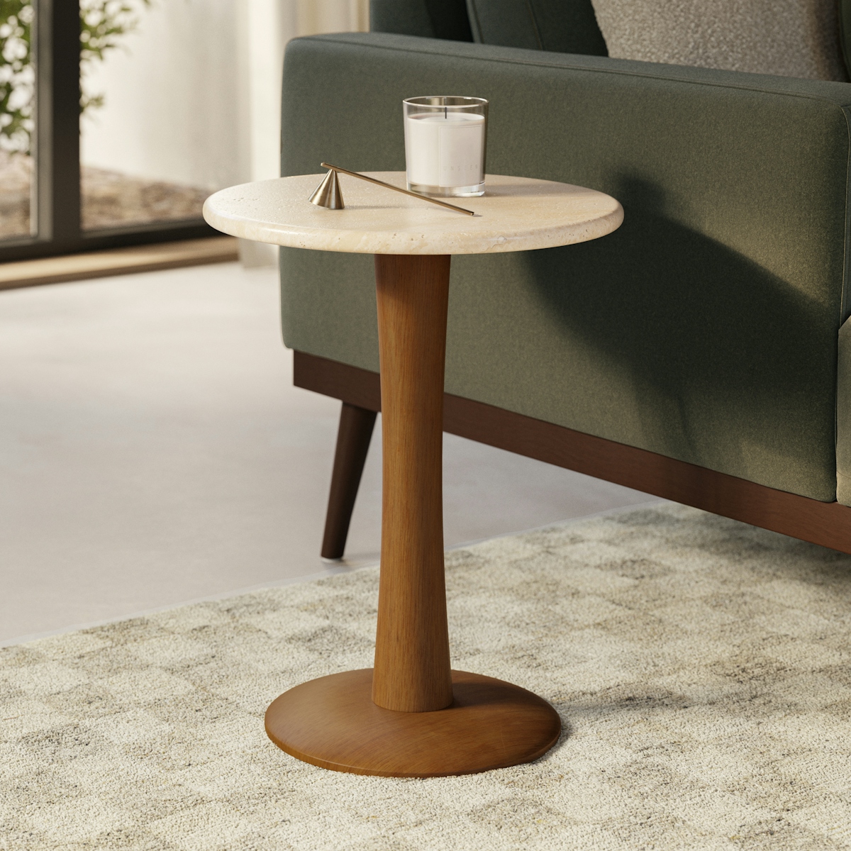 Fiore Travertine and Walnut Side Table | Article