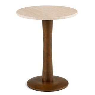 Fiore Travertine Side Table - Walnut