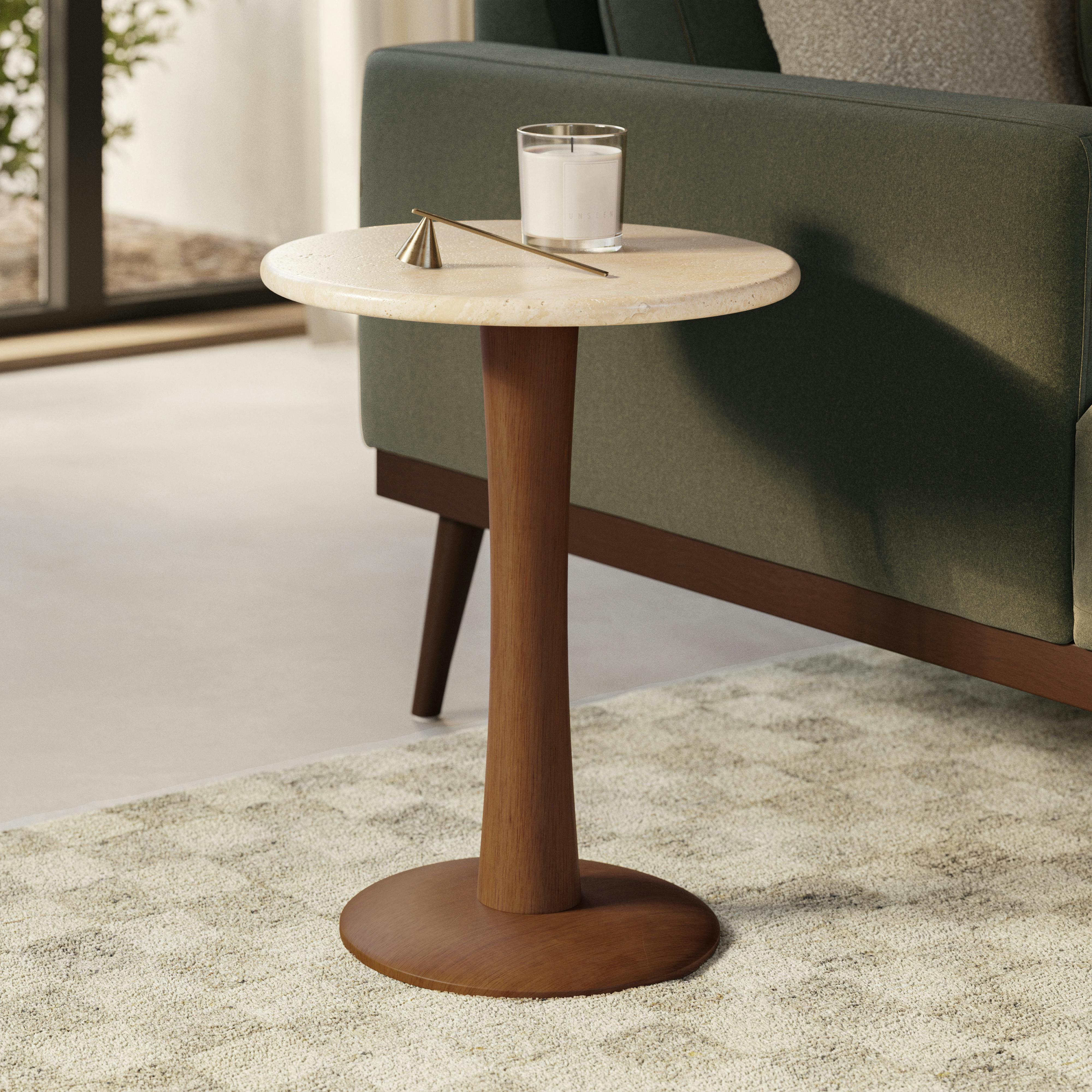 Fiore Travertine and Walnut Side Table | Article