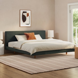 Tessu King Low Profile Upholstered Bed - Green Wool Bouclé