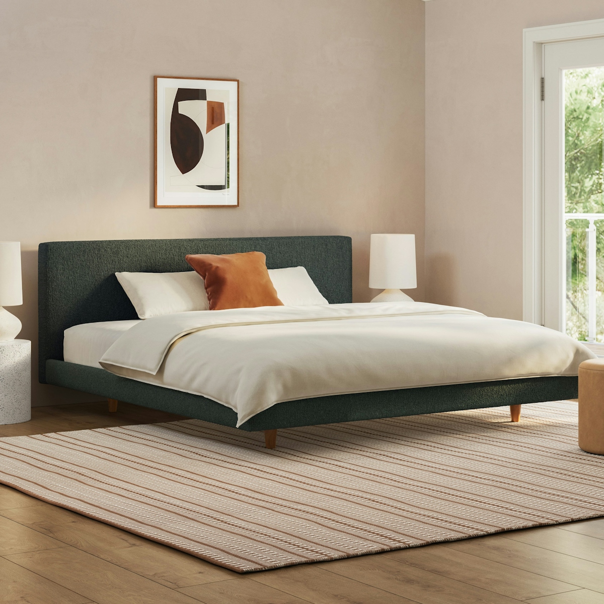 Tessu Green Wool Bouclé Upholstered King Low Profile Upholstered Bed ...