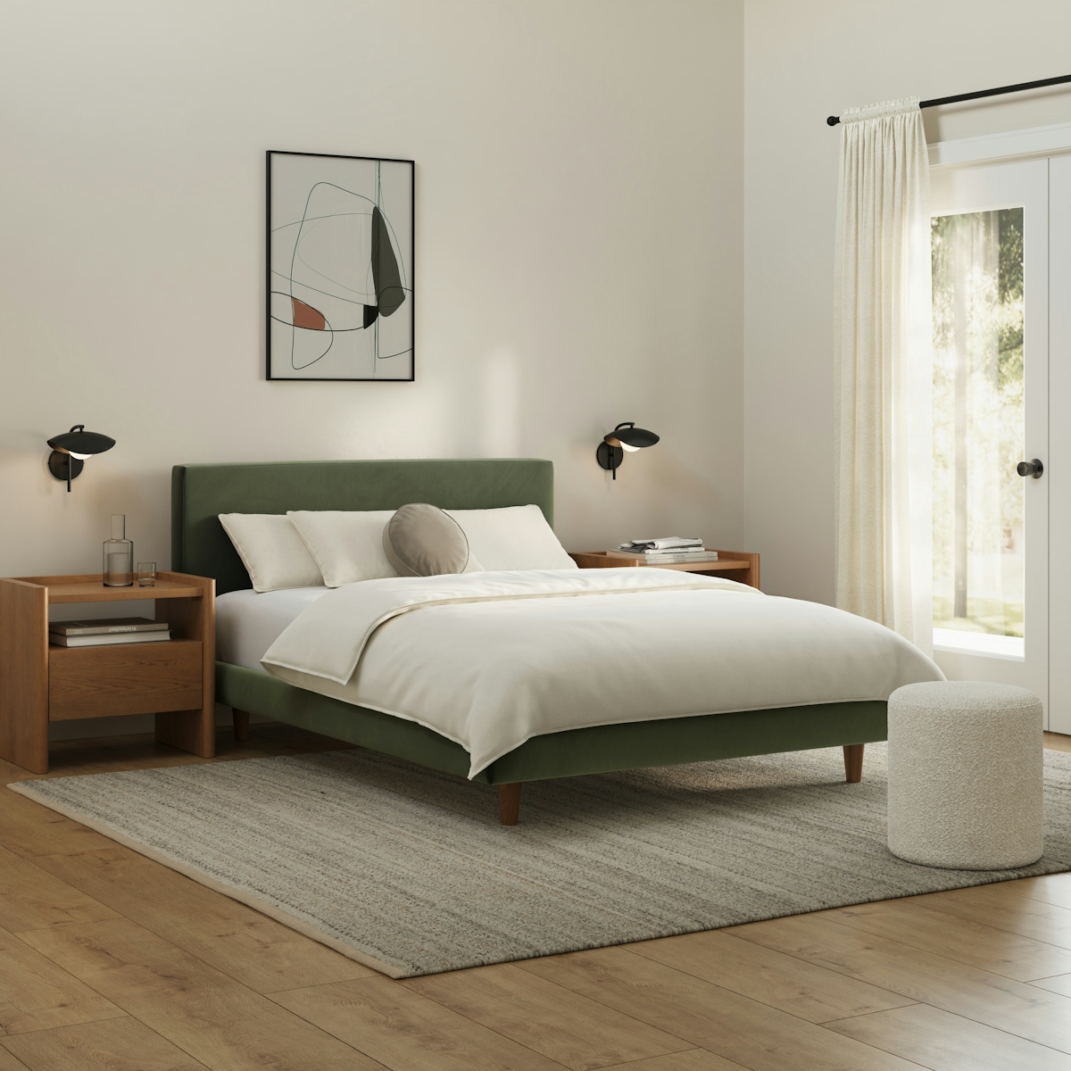 Tessu Hale Fir Green Velvet Upholstered Full Low Profile Upholstered ...