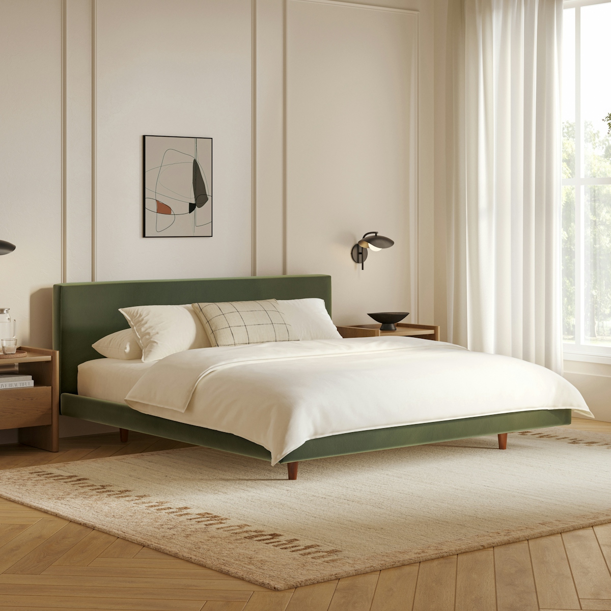 Tessu Hale Fir Green Velvet Upholstered King Low Profile Upholstered ...