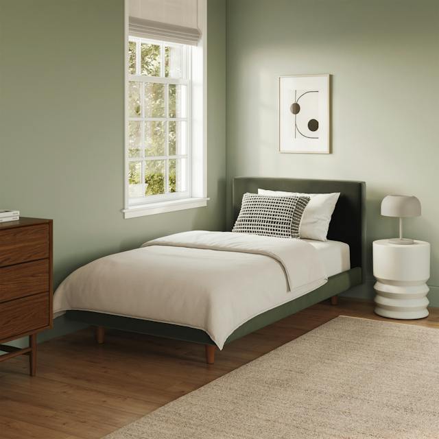 Tessu Hale Fir Green Velvet Upholstered Twin Low Profile Upholstered ...