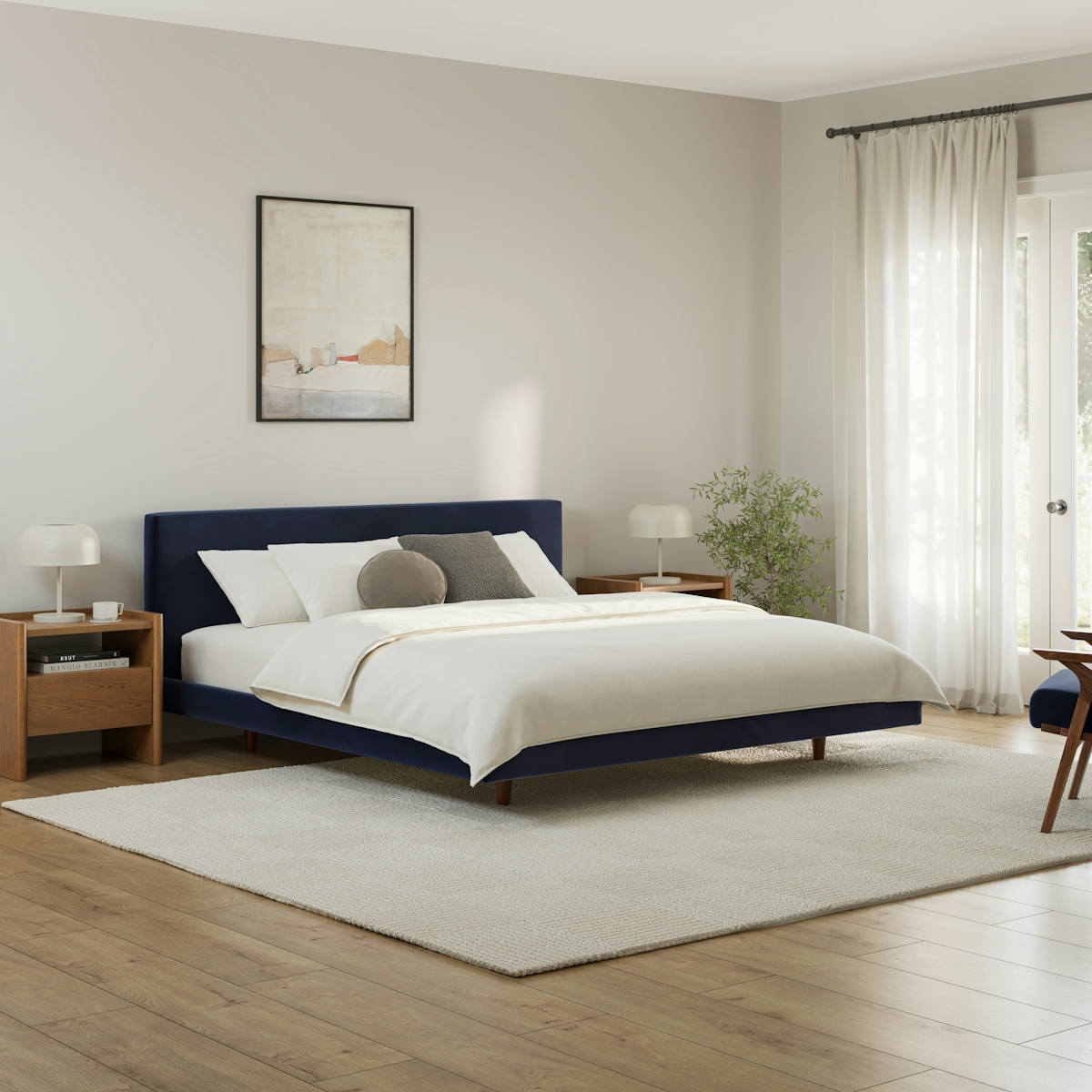Tessu Hale Ink Blue Velvet Upholstered King Low Profile Upholstered Bed ...