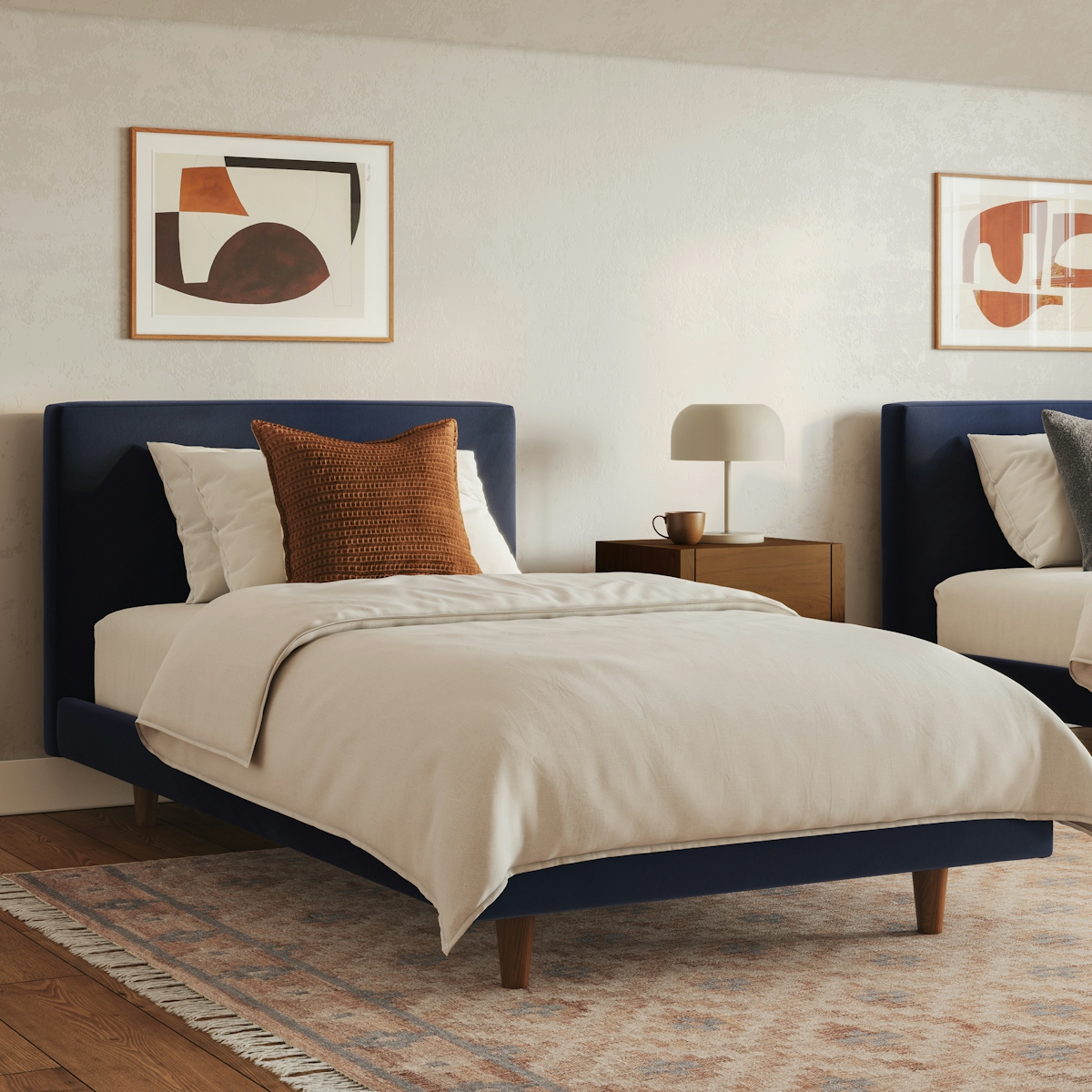 Tessu Hale Ink Blue Velvet Upholstered Twin Low Profile Upholstered Bed ...