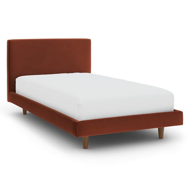 Tessu Hale Rust Red Velvet Upholstered Twin Low Profile Upholstered Bed ...