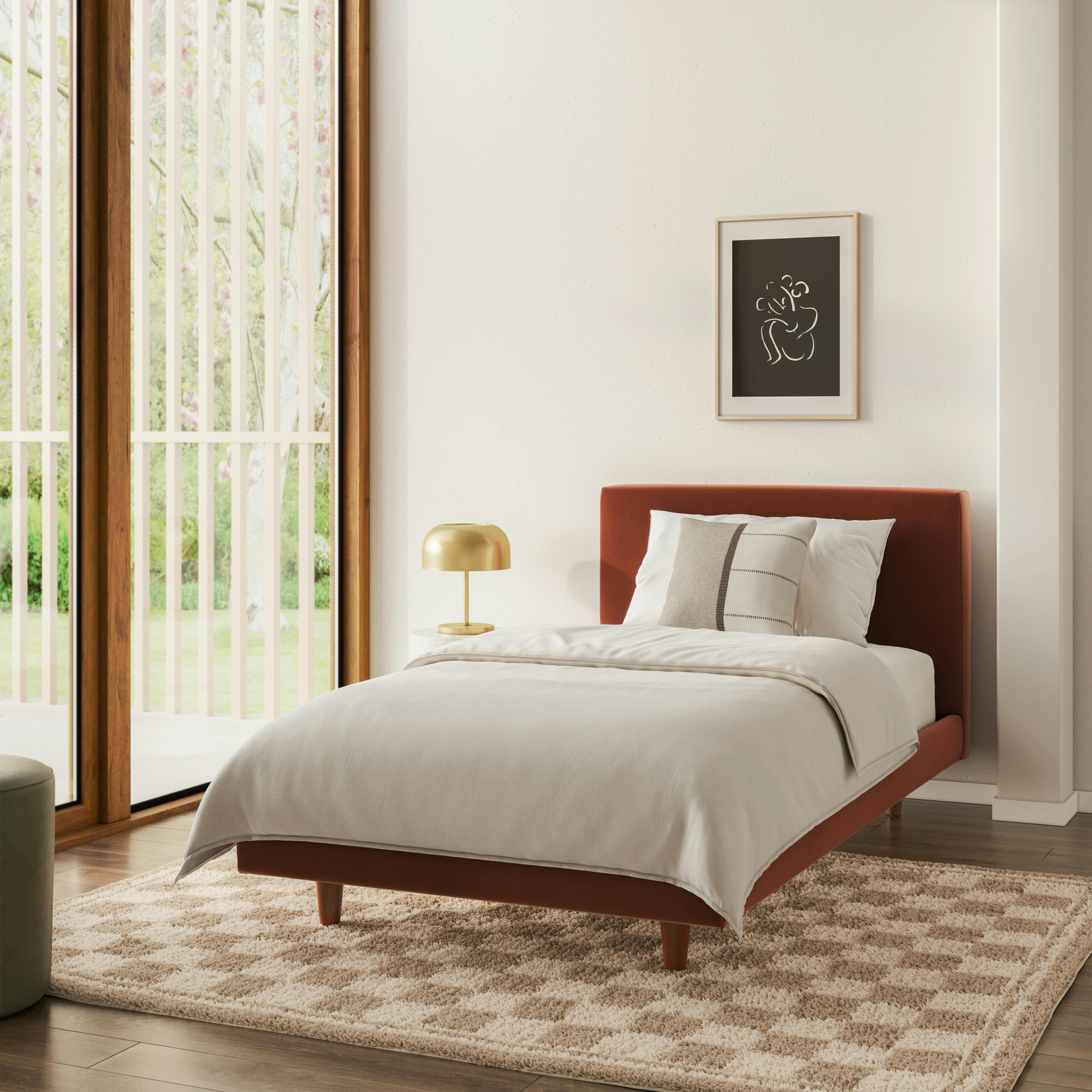 Tessu Hale Rust Red Velvet Upholstered Twin Low Profile