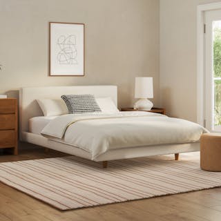 Tessu Queen Low Profile Upholstered Bed - Ivory Wool Bouclé