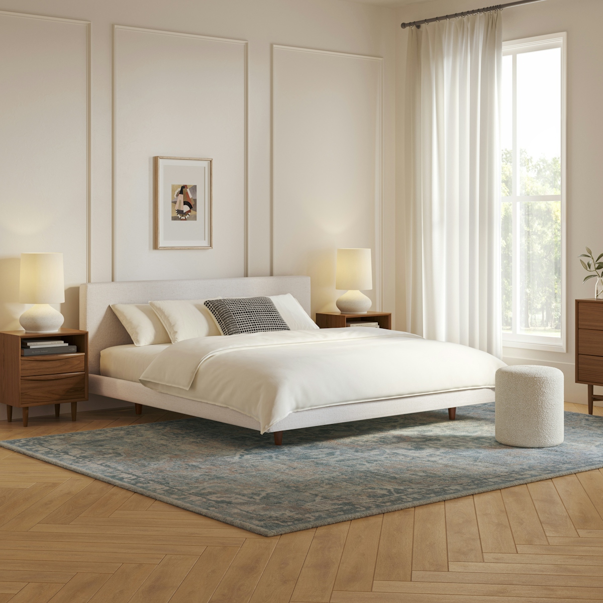 Tessu Napa White Upholstered King Low Profile Upholstered Bed | Article