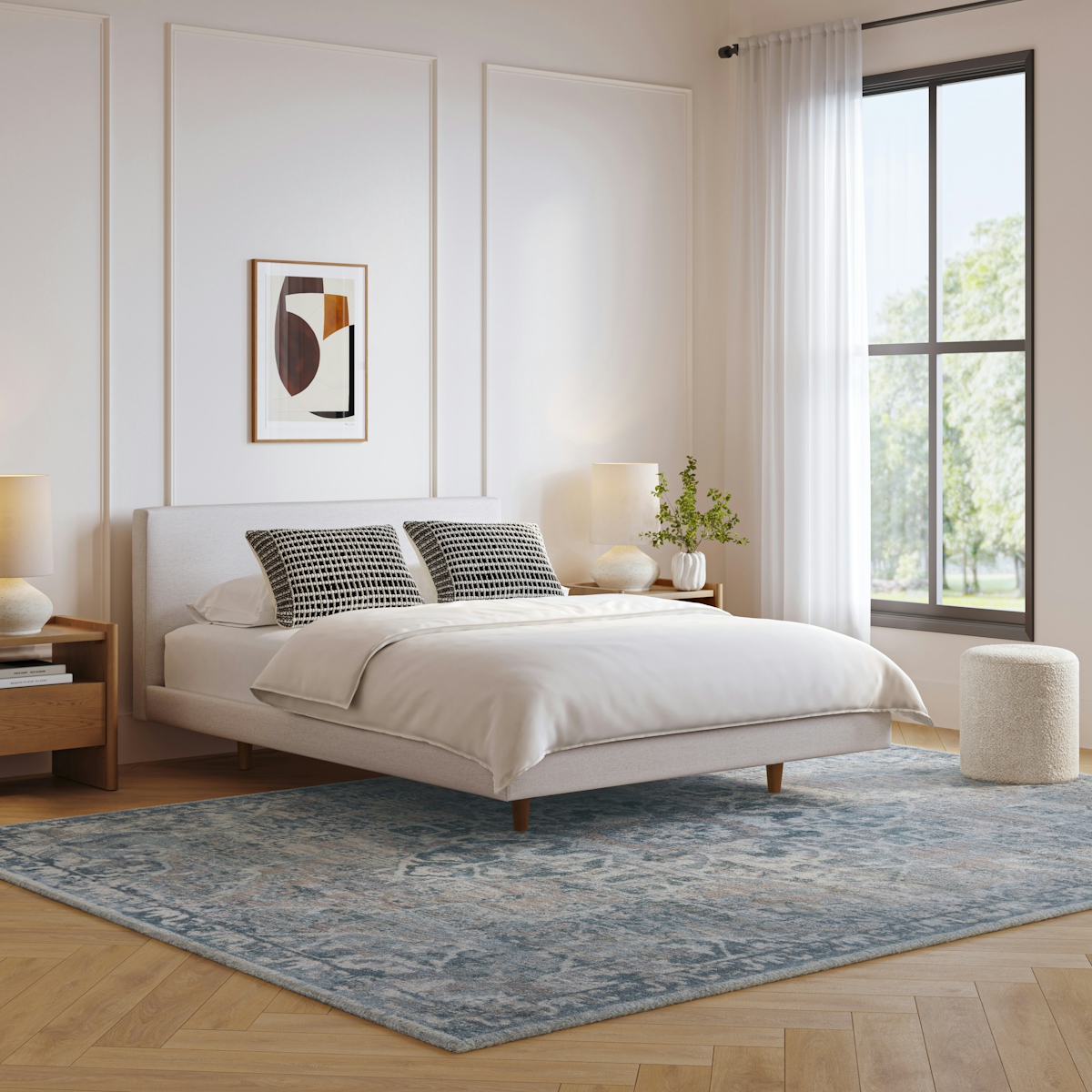 Tessu Napa White Upholstered Quen Low Profile Upholstered Bed | Article